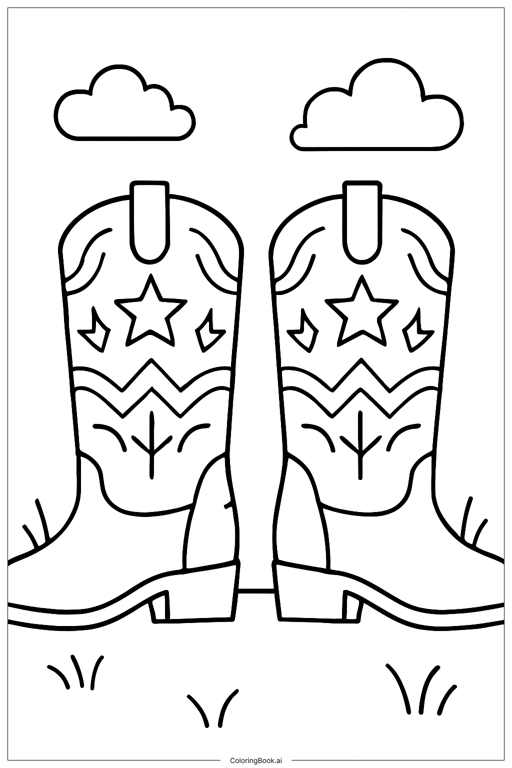  牛仔靴與精緻刺繡設計著色頁 