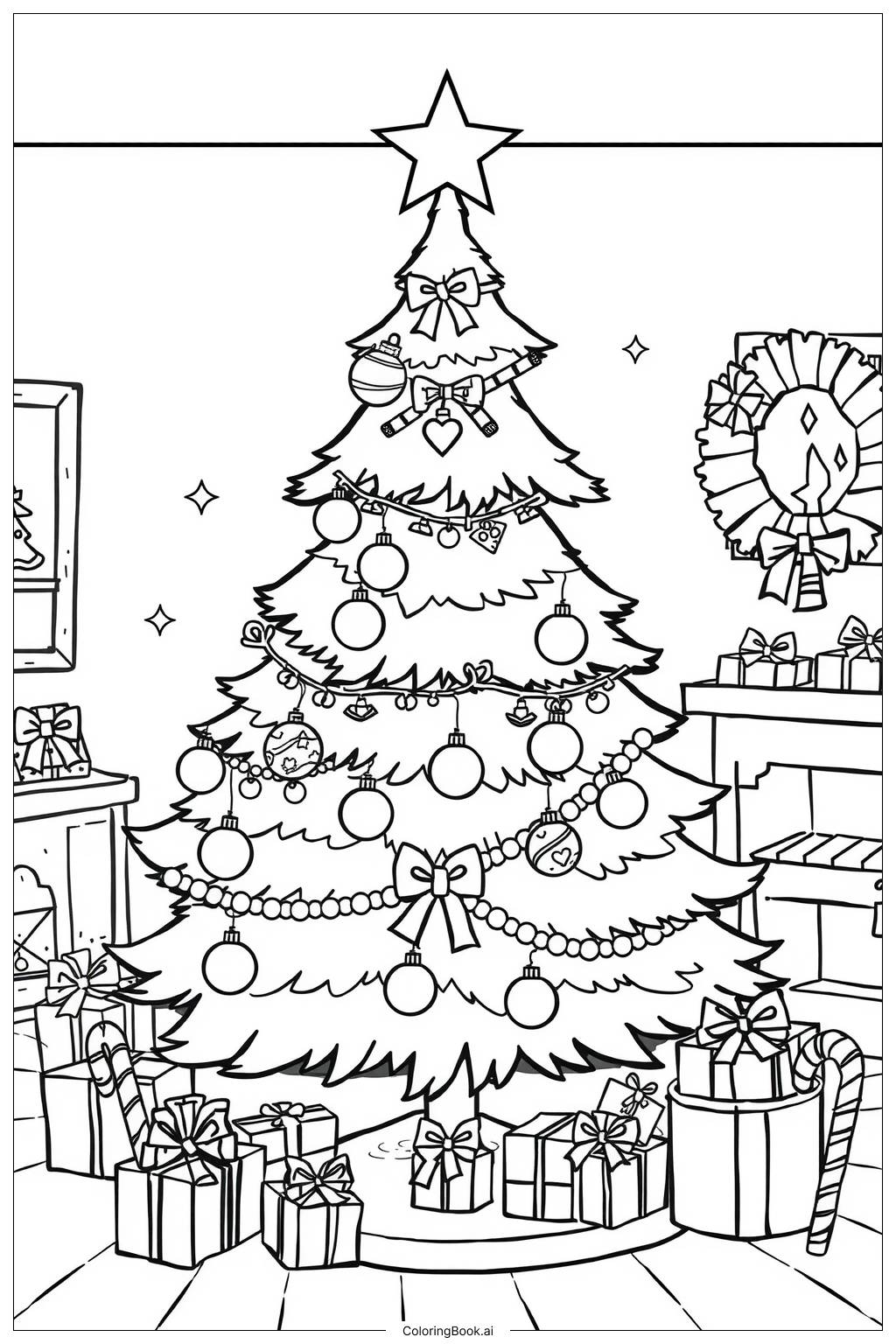  Página para colorear de Árbol de Navidad Decorado 