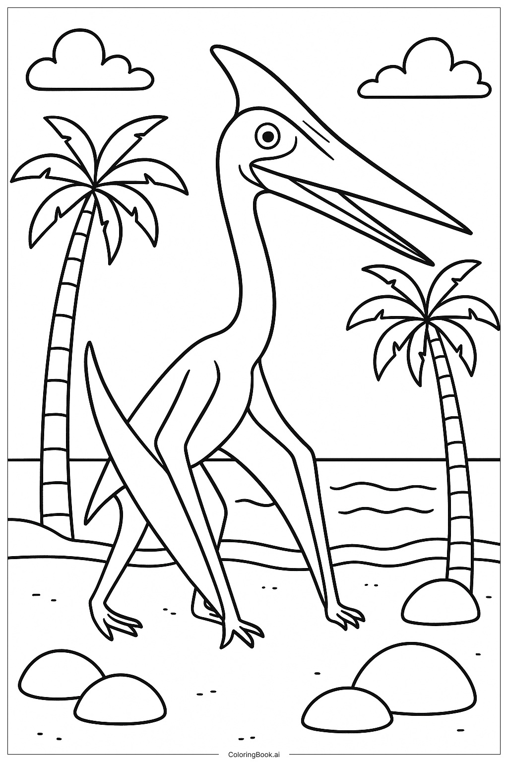  Página para colorir de Quetzalcoatlus Numa Praia do Cretáceo 