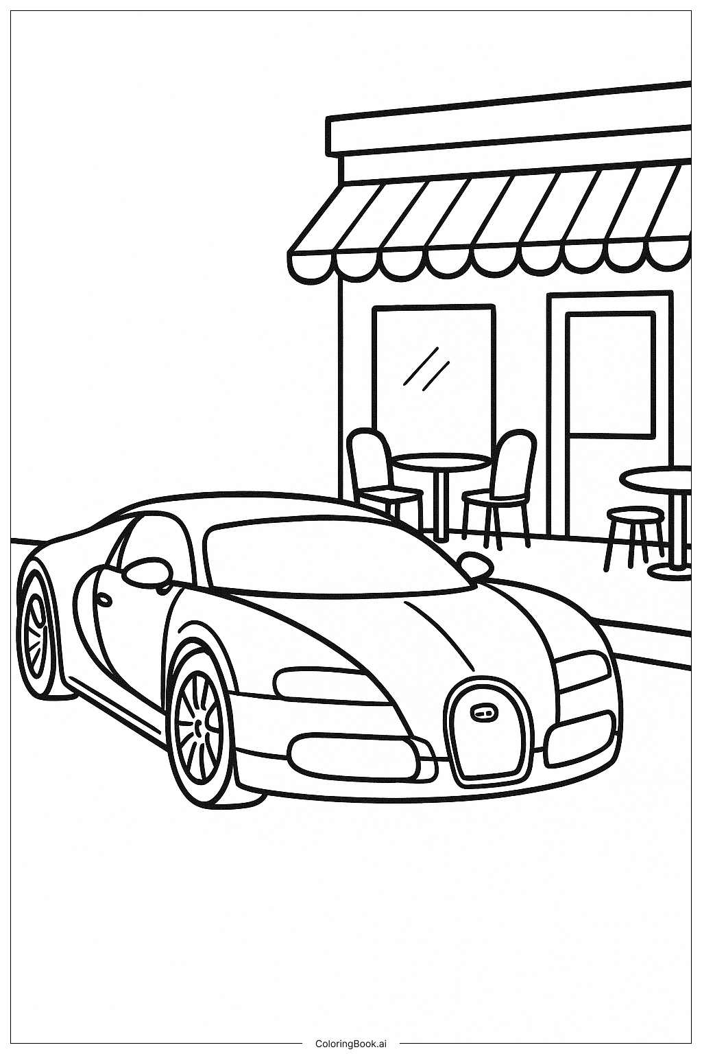  A Bugatti In Front Of A Cafe Coloring Page 
