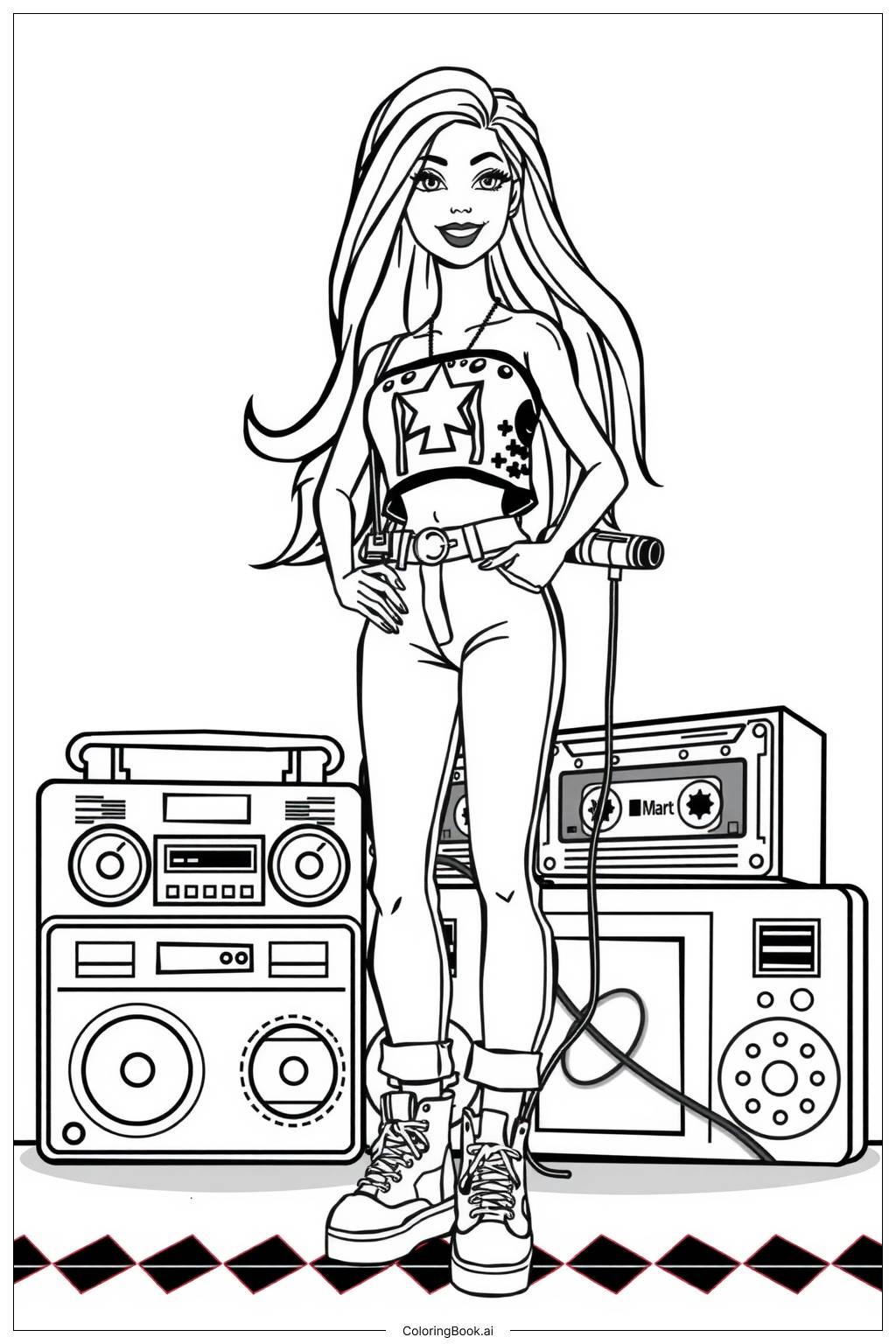  Page de coloriage barbie en icône de mode rétro des années 90 