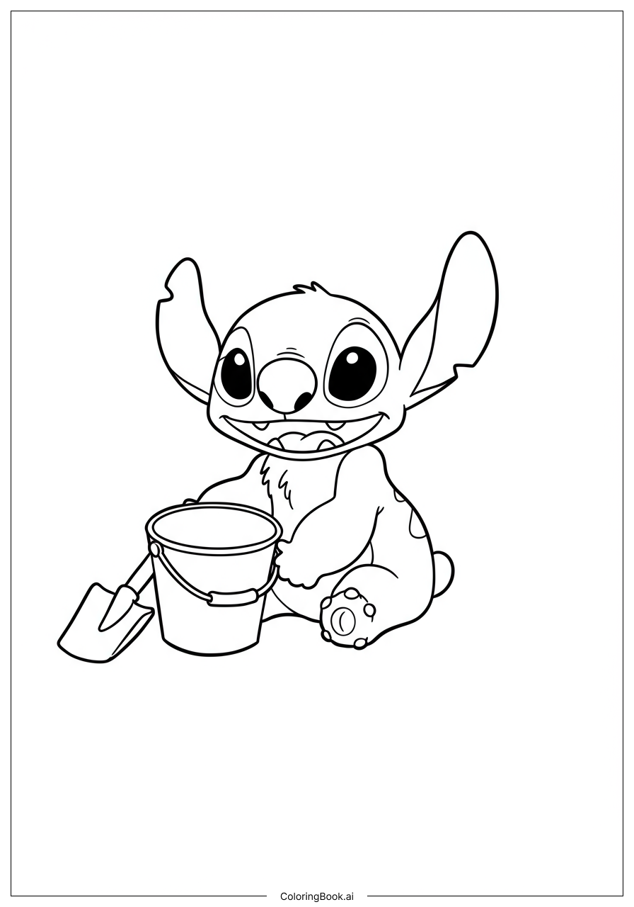  Stitch building a sandcastle Coloring Page 