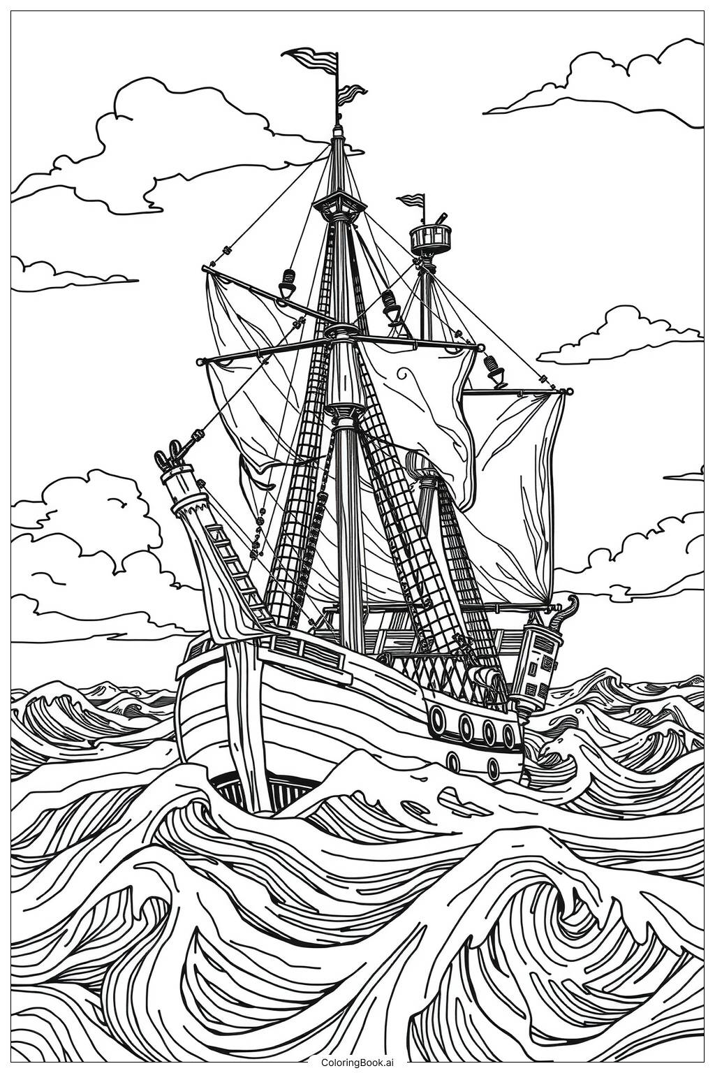  Simple Pirate Ship Sailing Coloring Page 