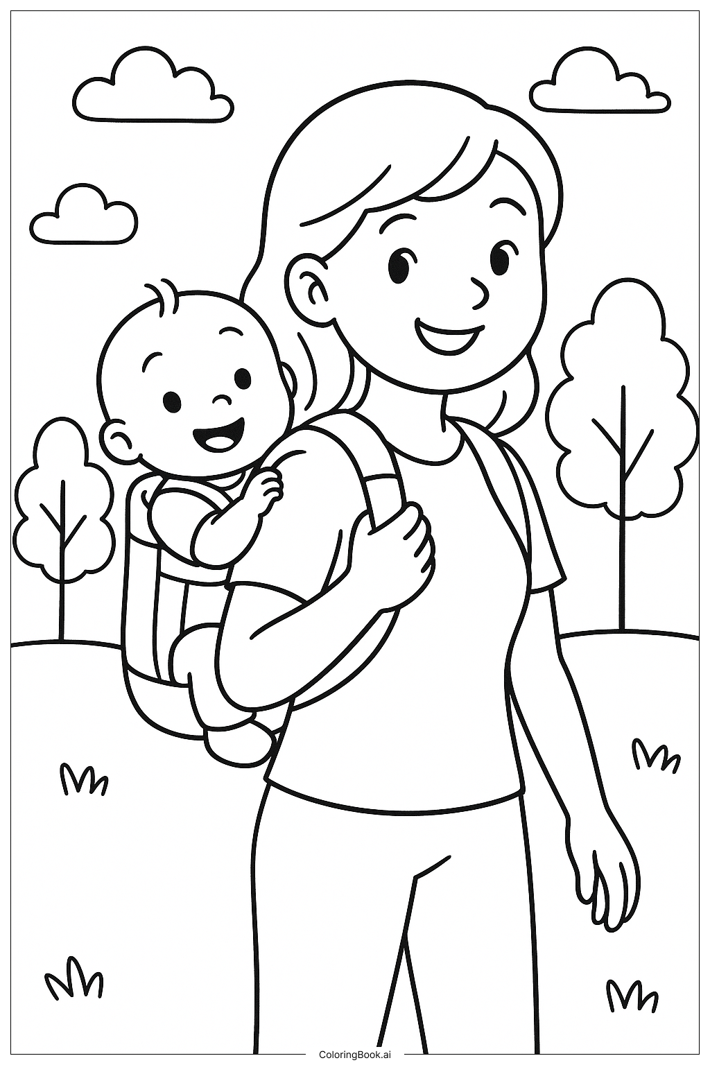  Baby In A Carrier On Mom's Back Coloring Page 