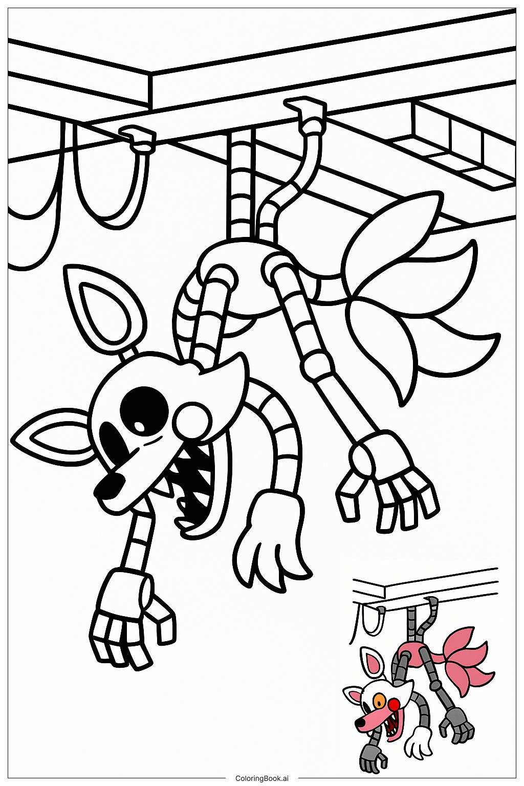  천장에 매달린 맹글 FNAF 색칠공부 페이지 