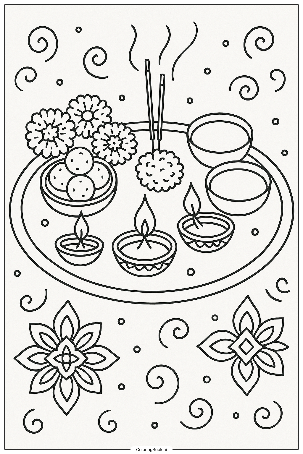 Diwali Puja Thali Coloring Page