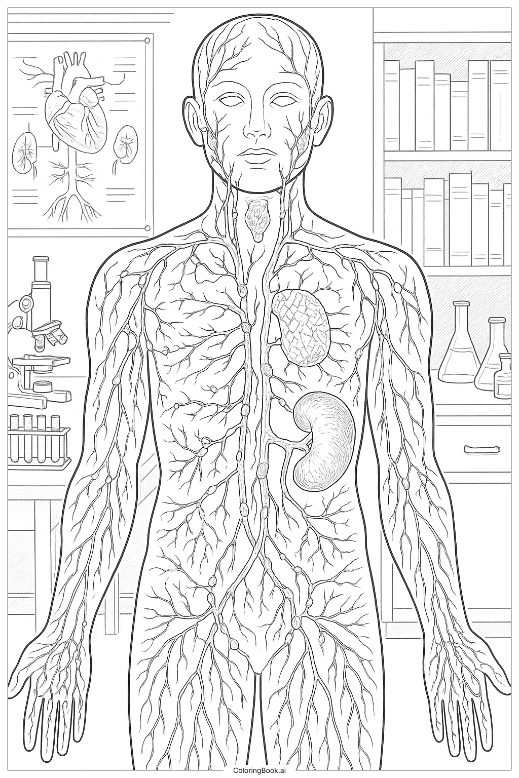 Page De Coloriage Sch ma Anatomique Du Syst me Lymphatique PDF PNG 