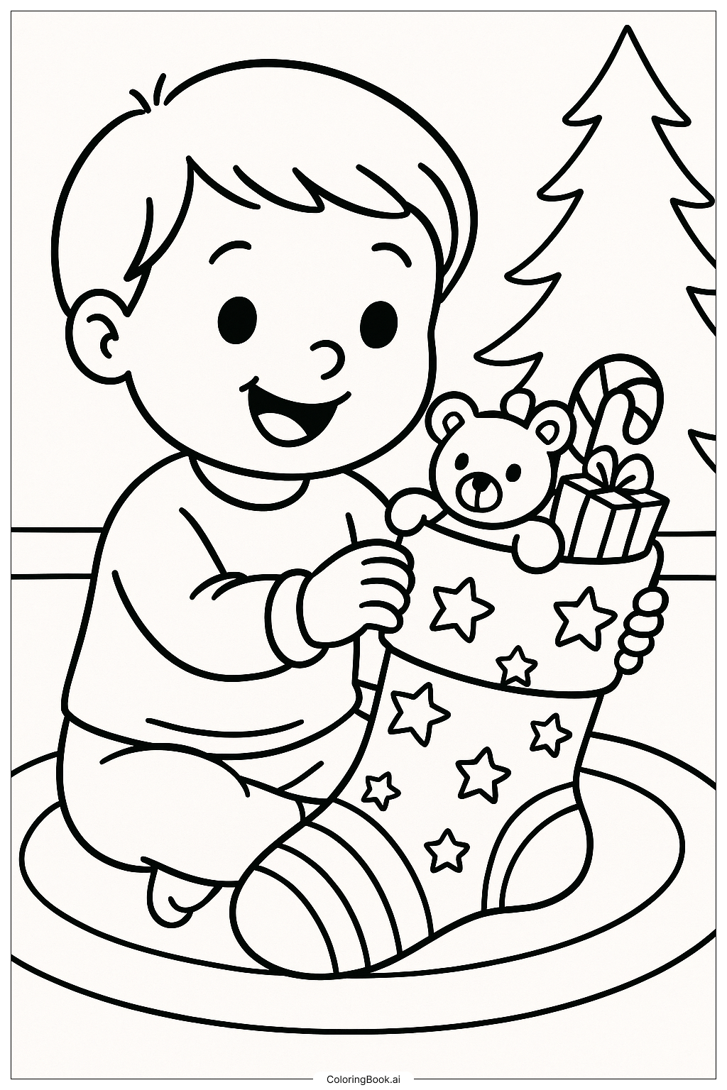  Child Opening A Stocking填色页 