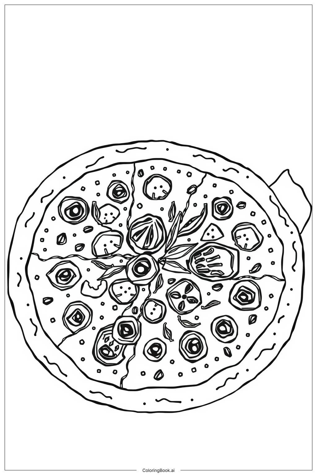  Pizza with Various Toppings Coloring Page 