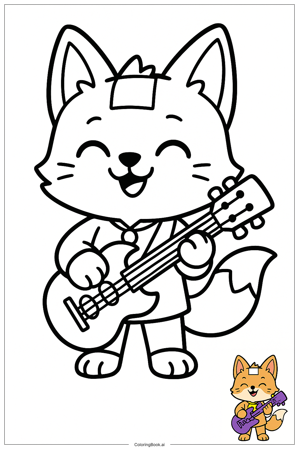 狐狸兰基博克演奏电吉他填色页