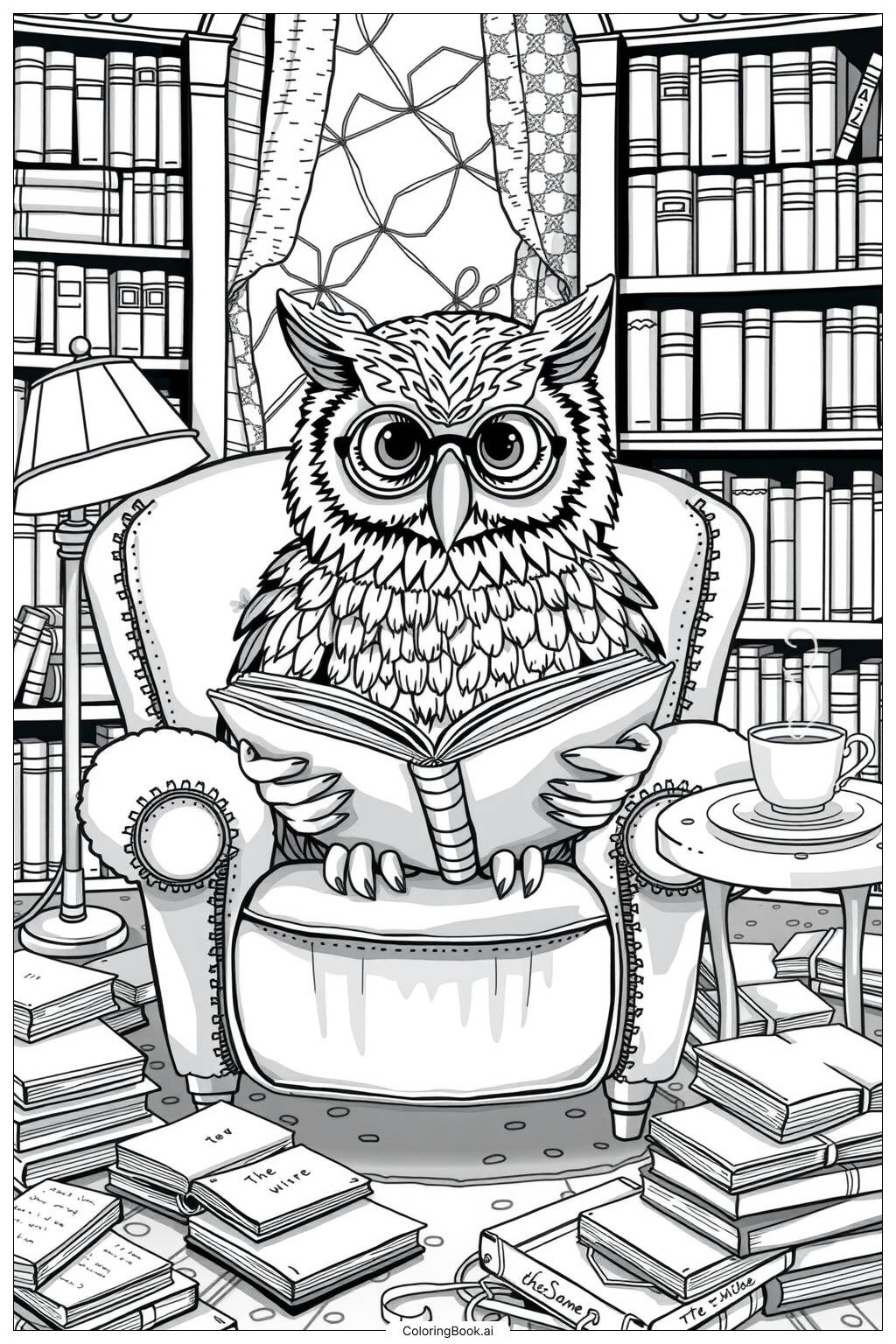  Wise Owl Reading Coloring Page 