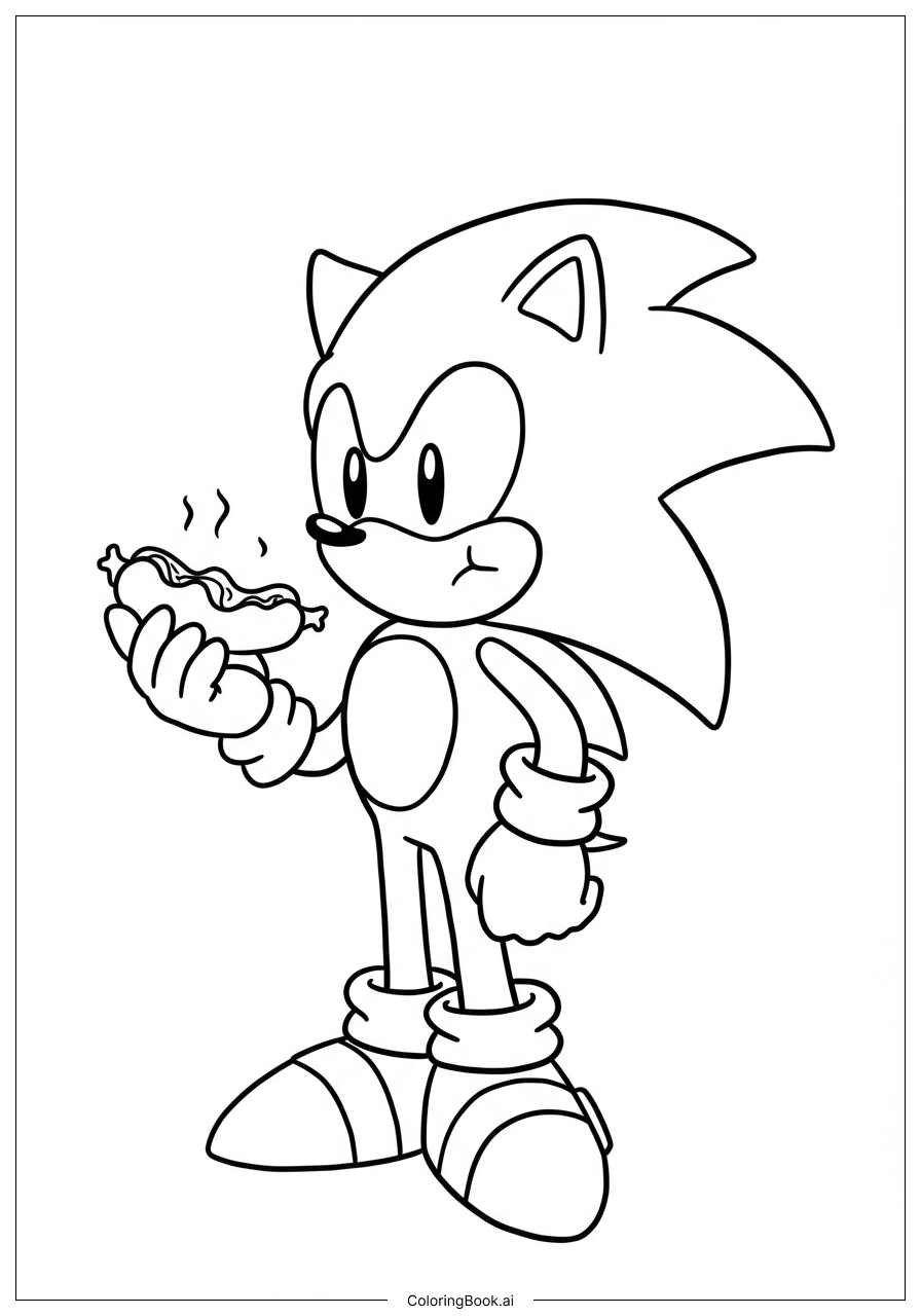  Page de coloriage Sonic mange un hot dog au chili 