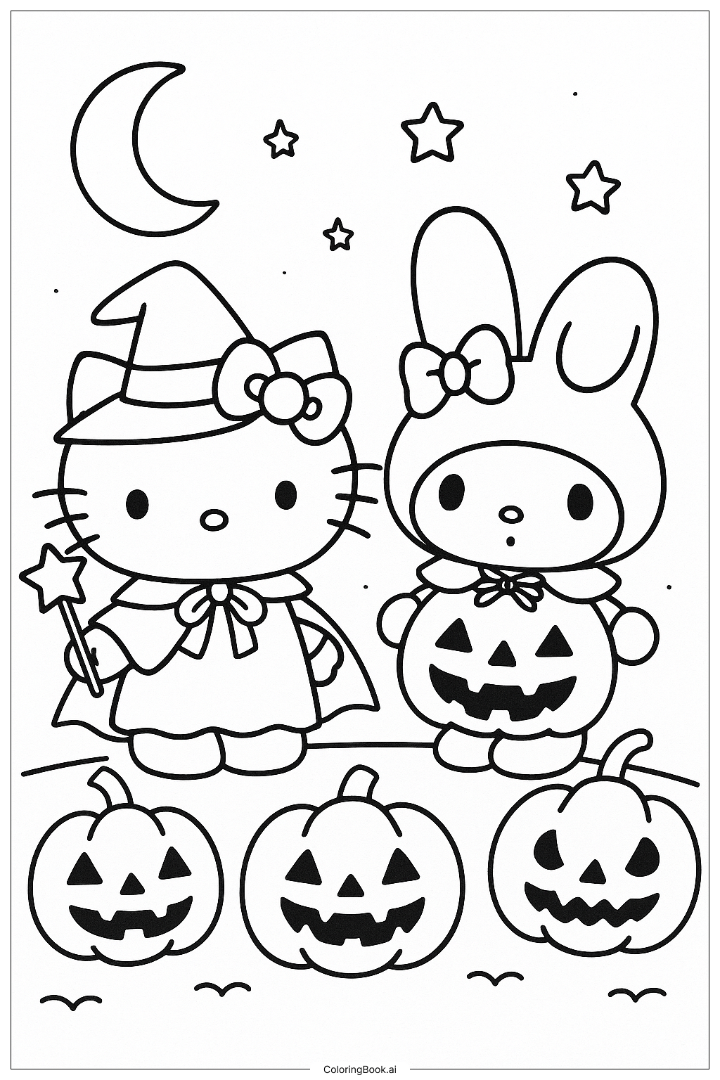  Trang tô màu Hello Kitty Và My Melody Trong Trang Phục 