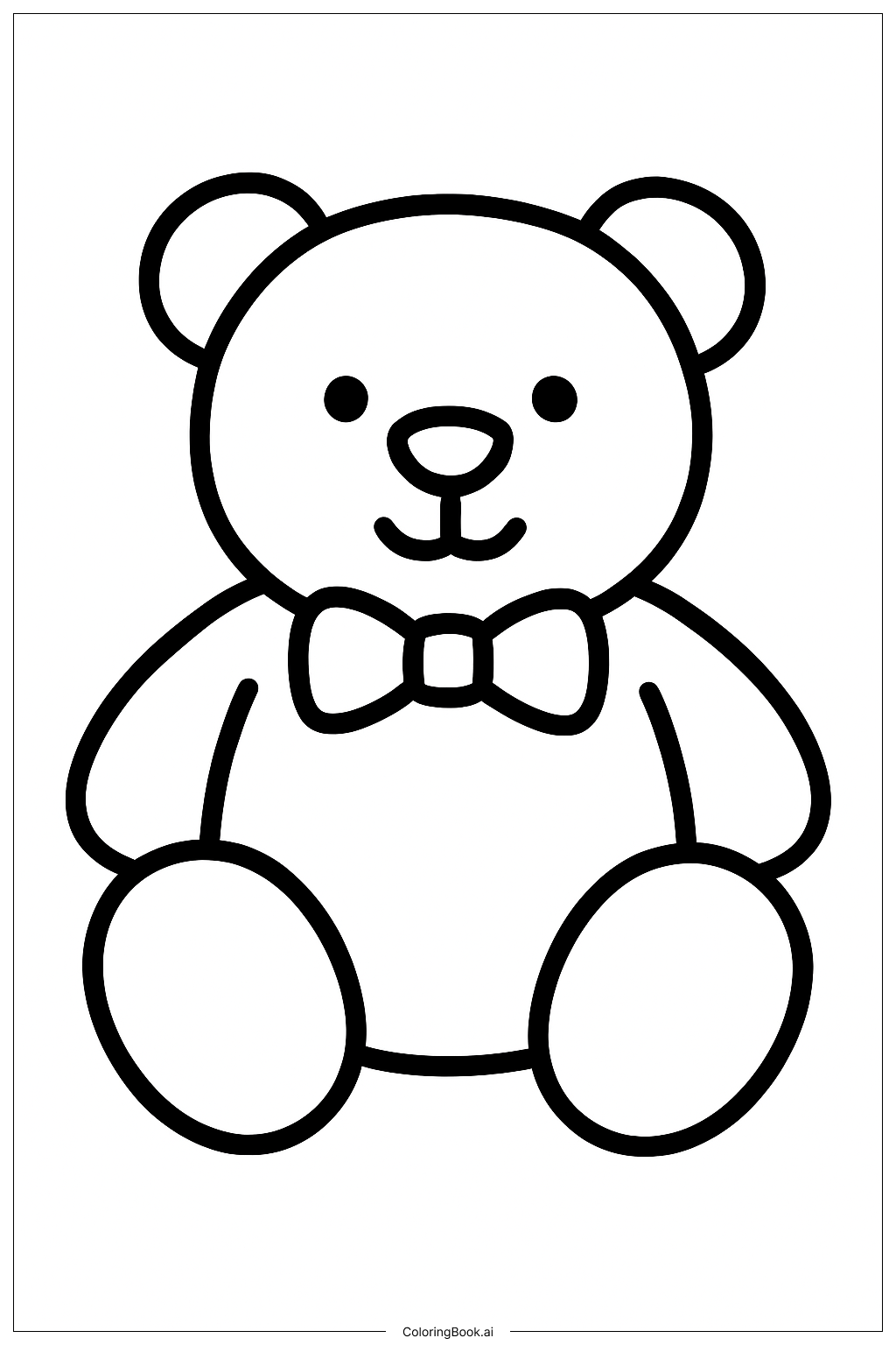  Simple Teddy Bear With A Bow Tie Coloring Page 