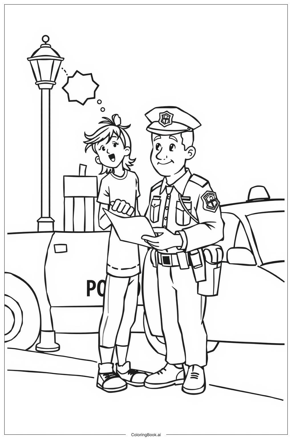  Police Officers Helping the Community Coloring Page 