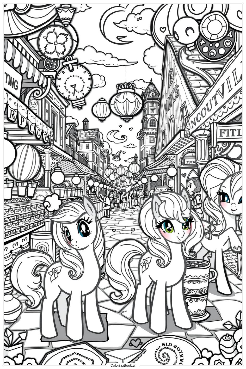  My Little Pony Ponyville Market Day Coloring Page 