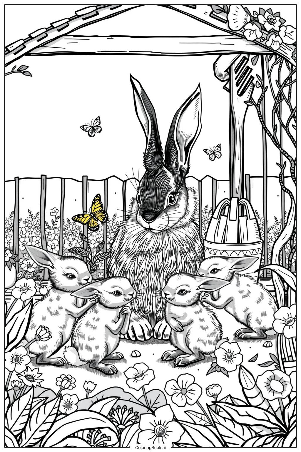  Bunny Family Garden Coloring Page 