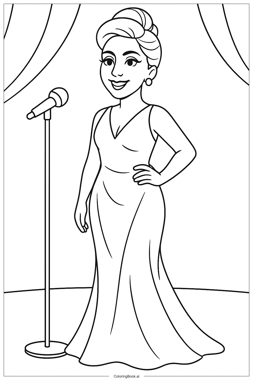  Lady Gaga In A Glamorous Gown Coloring Page 