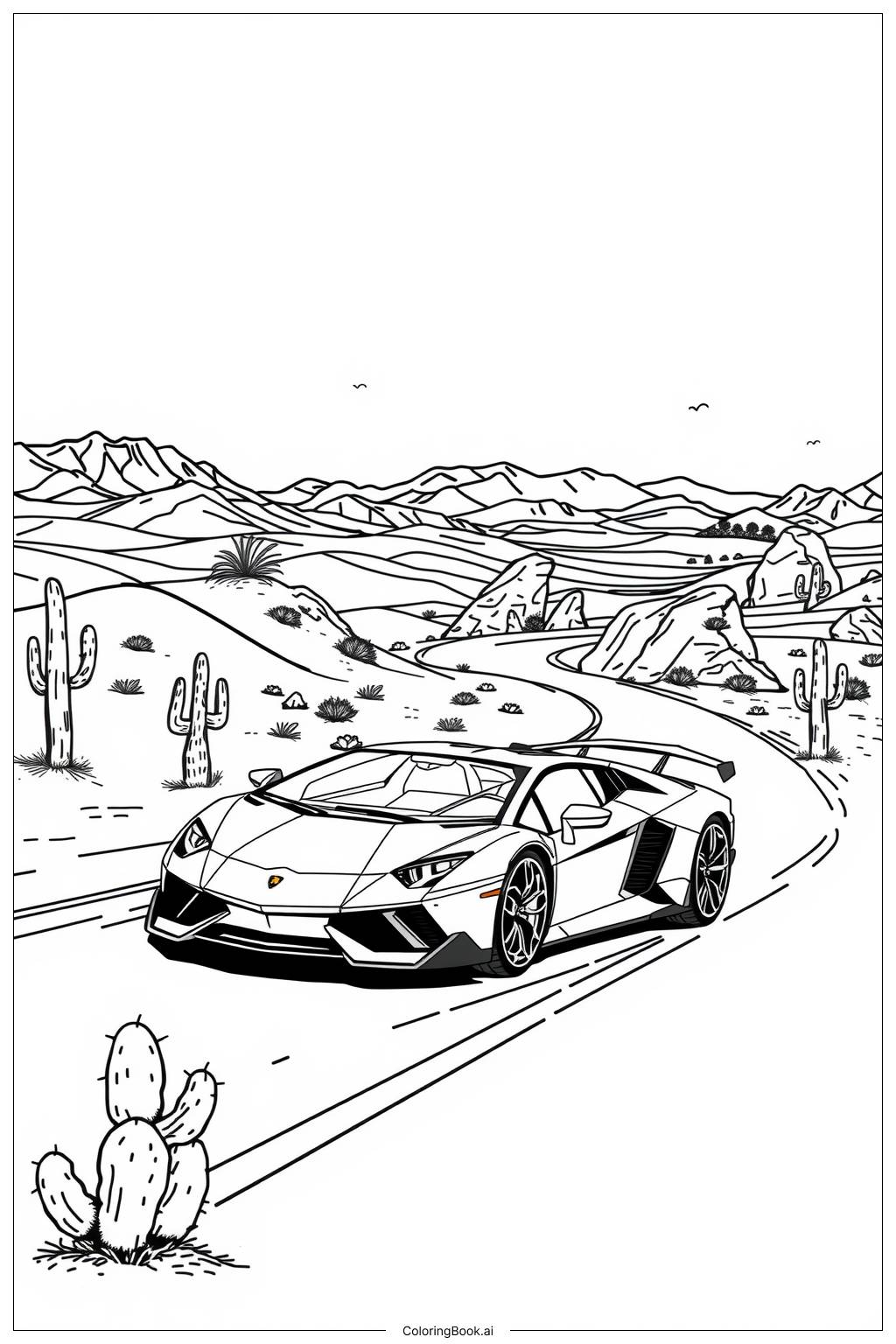  Lamborghini Desert Road-2 Coloring Page 