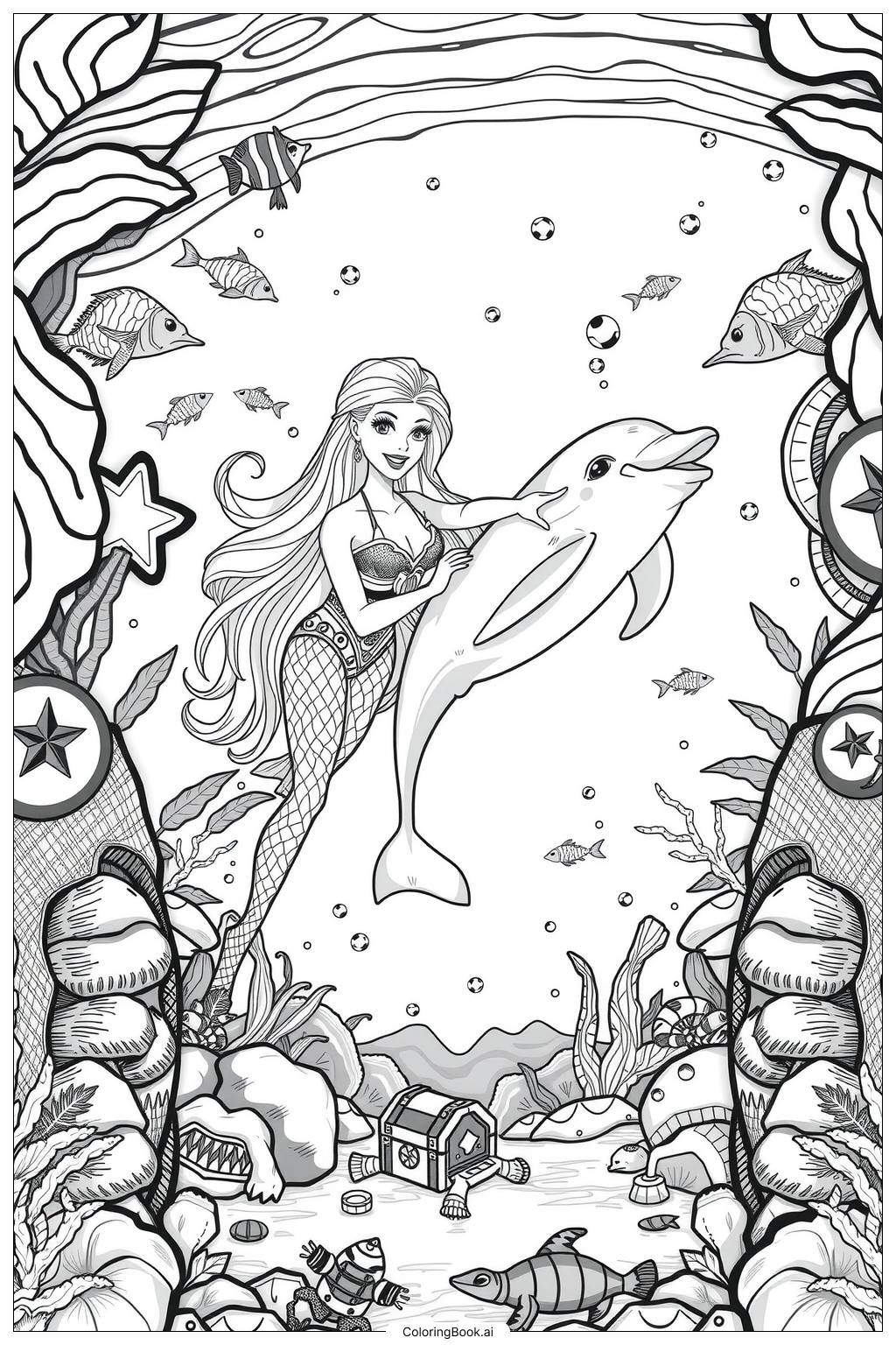  Page de coloriage barbie magie des dauphins aventure sous-marine 