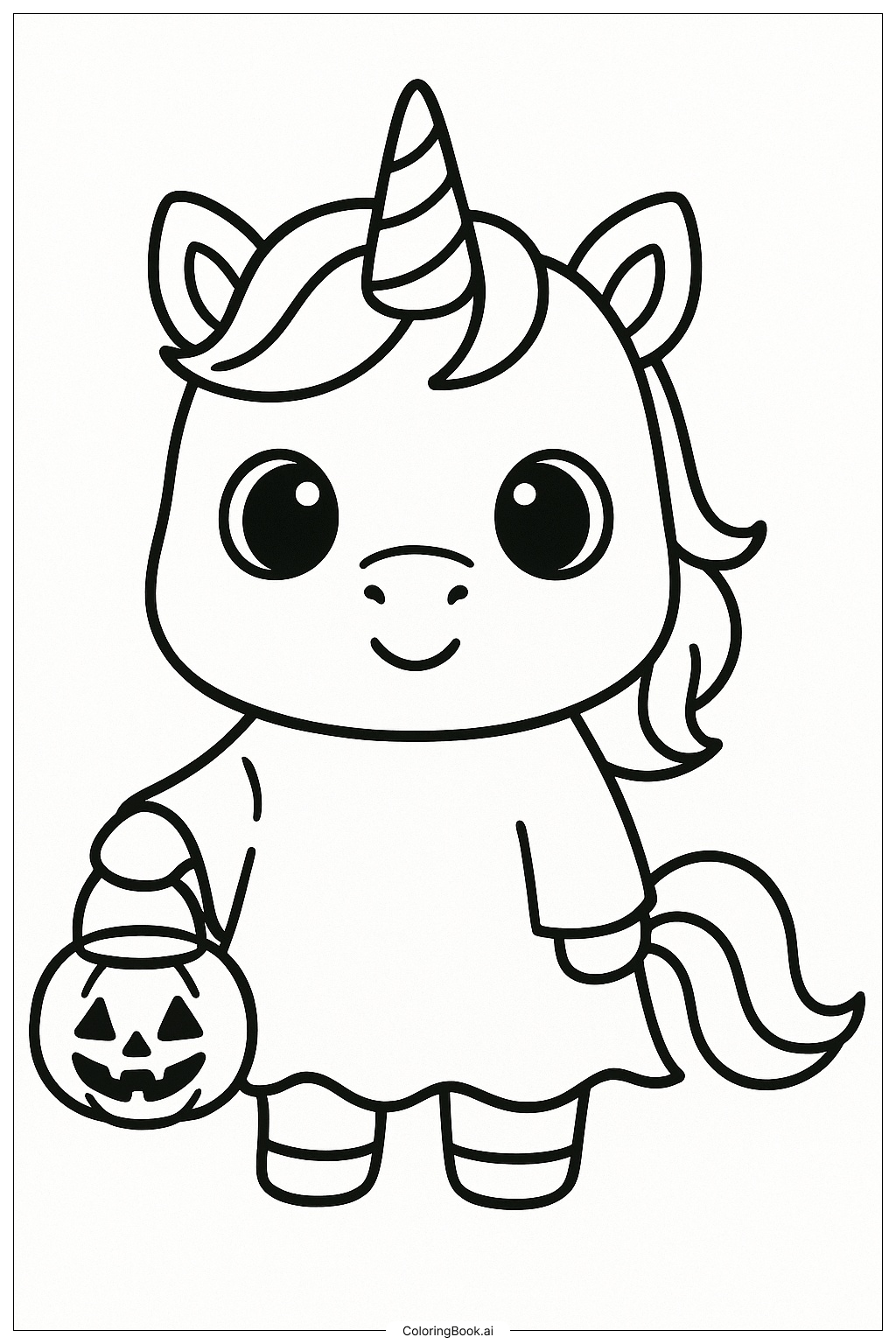  赤ちゃんユニコーンのハロウィン衣装の塗り絵ページ 
