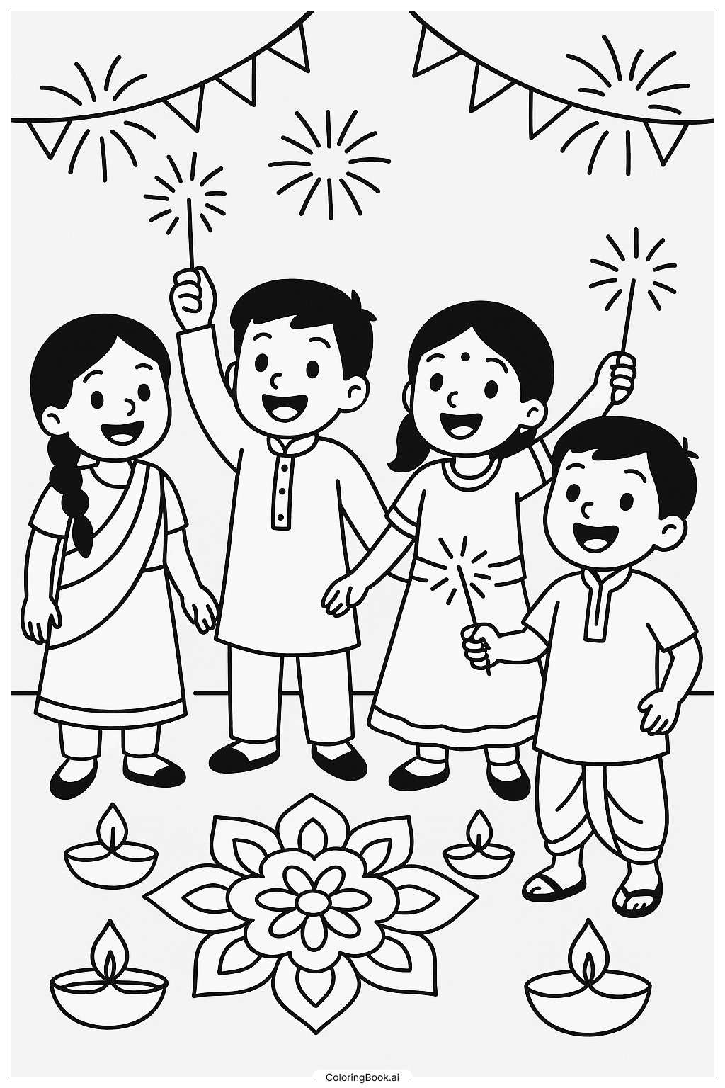 Trang tô màu Lễ Hội Diwali Cùng Bạn Bè
