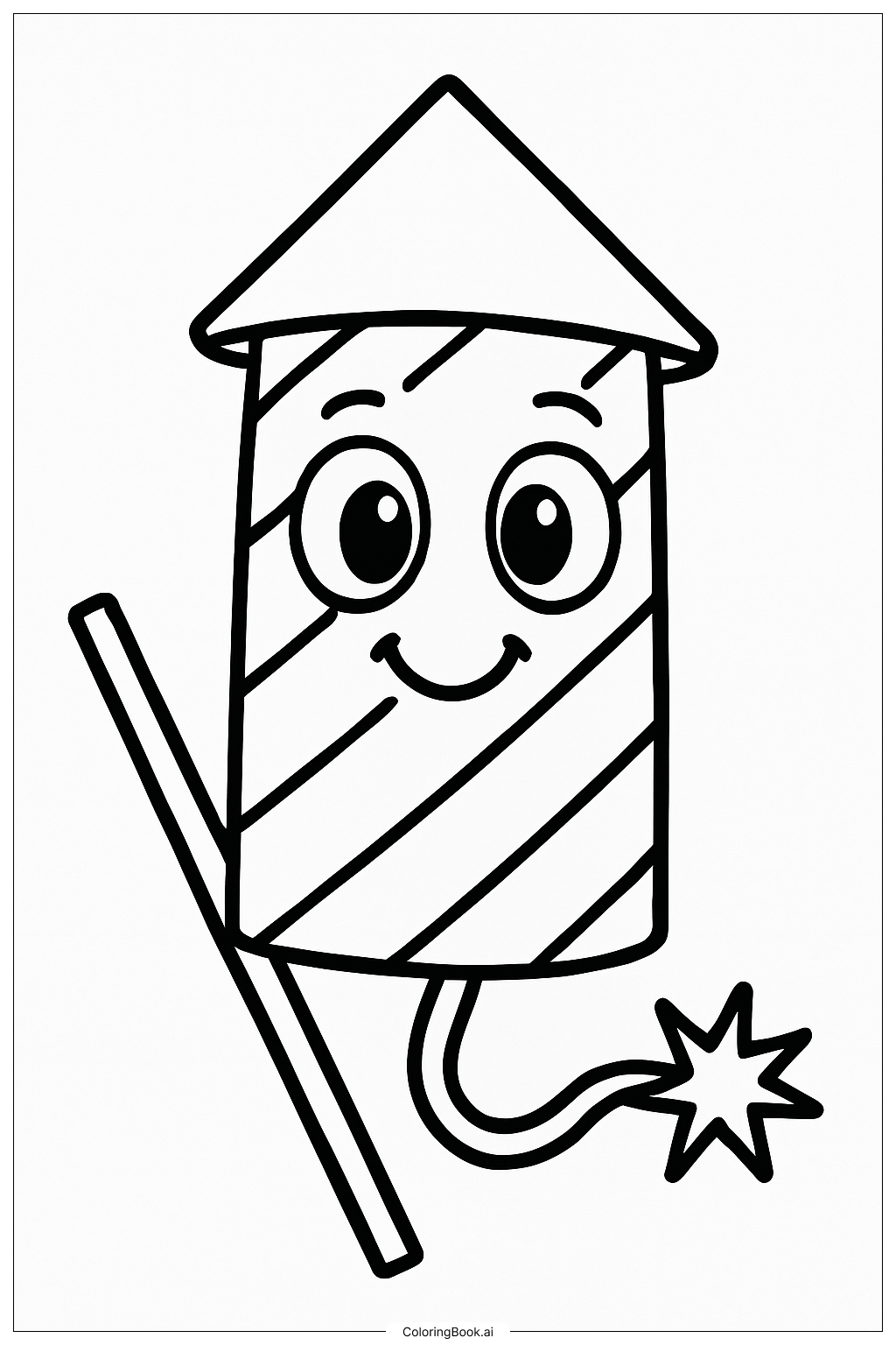 Cute Cartoon Firework Character Coloring Page