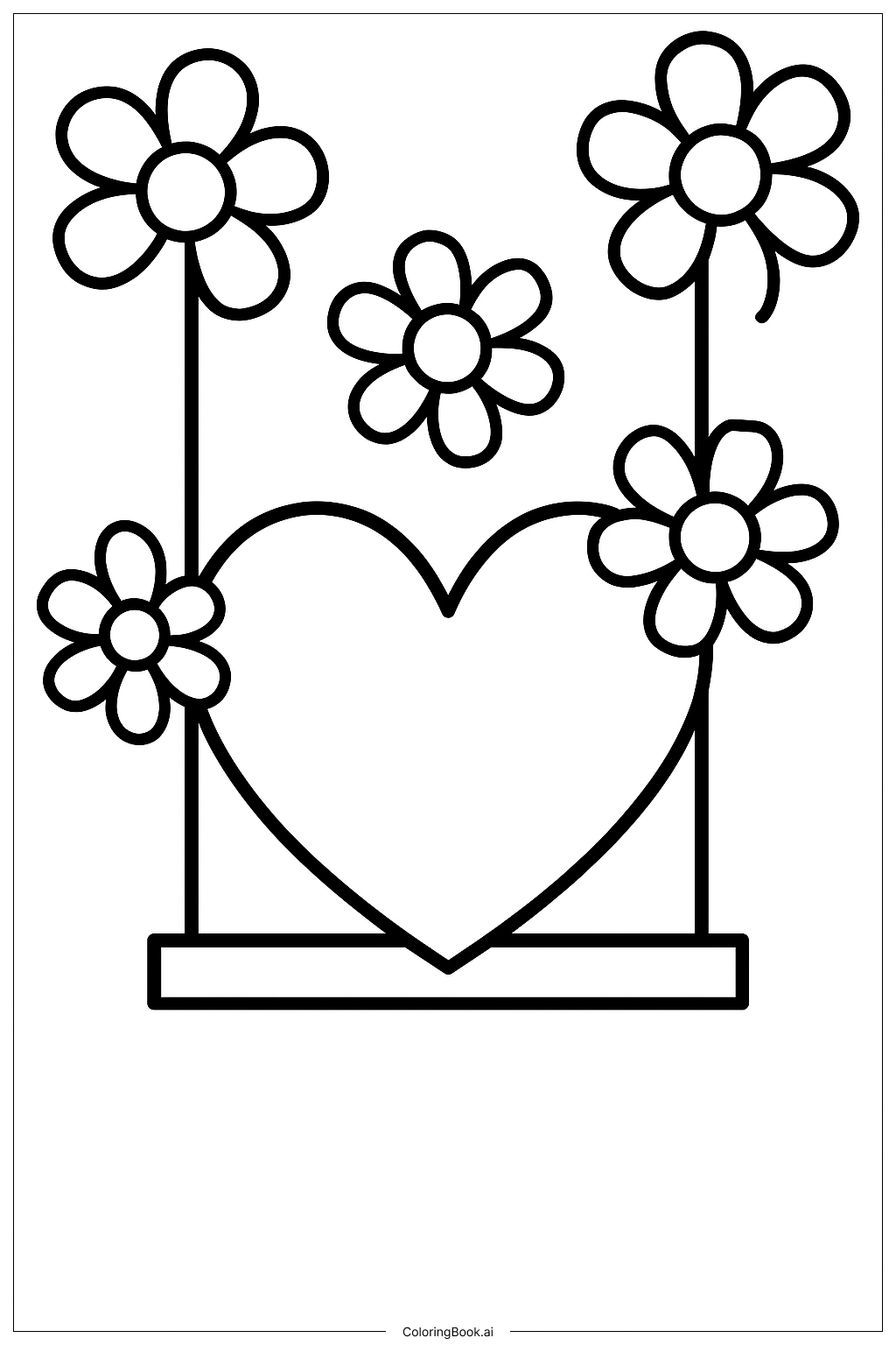  Hearts and Flowers On A Swing Coloring Page 