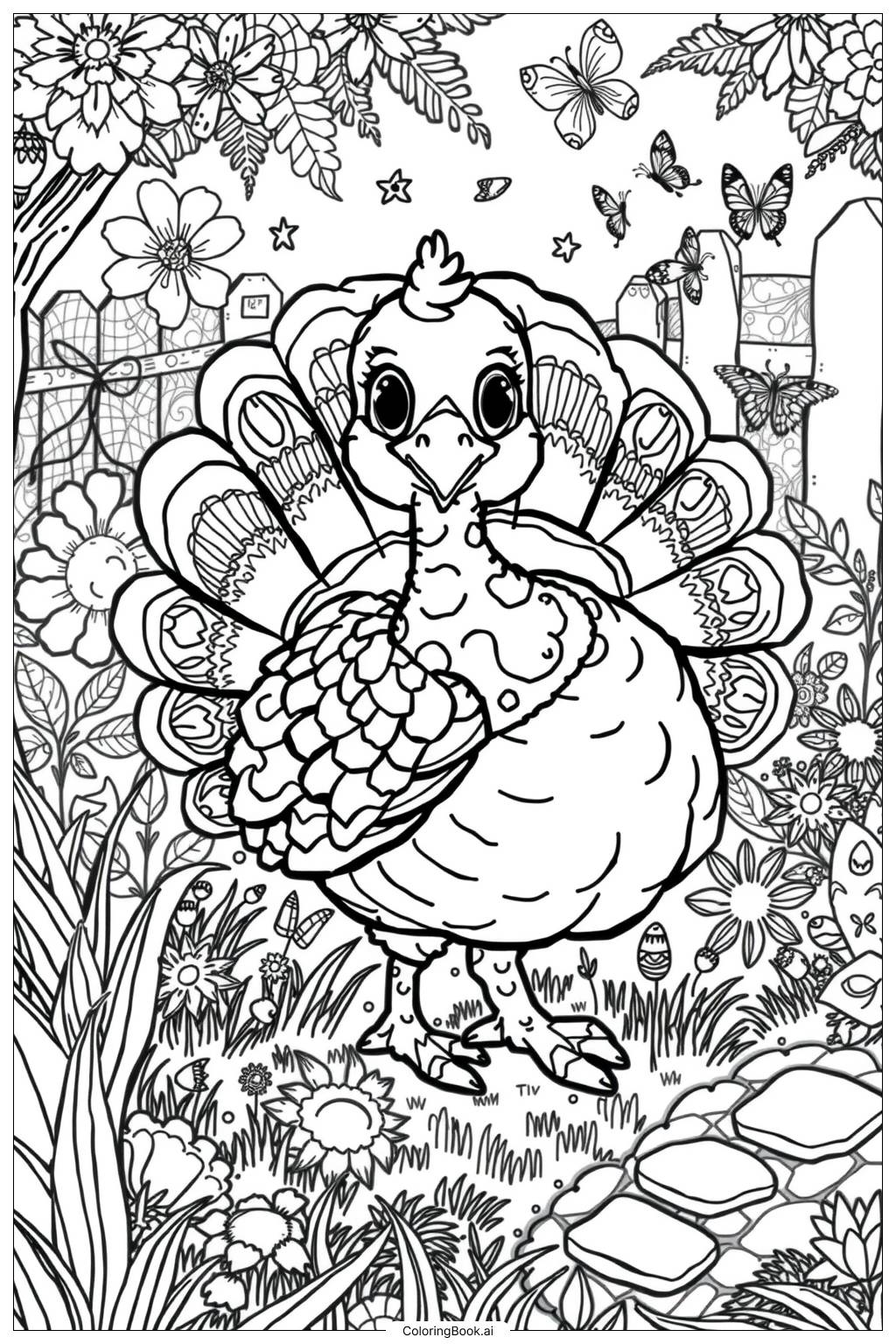  Baby Turkey Wobbling Coloring Page 