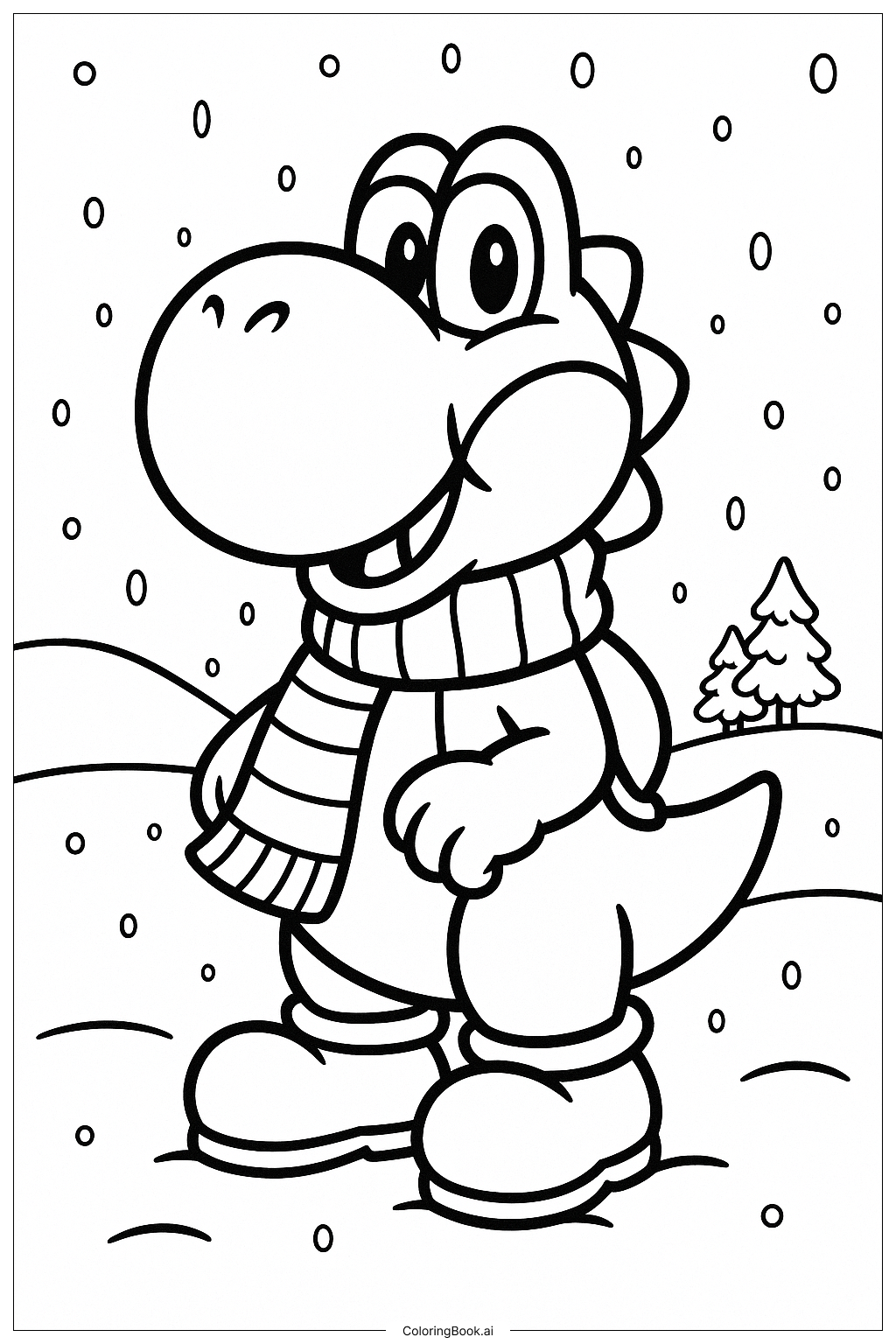 有围巾的耀西在雪原上填色页