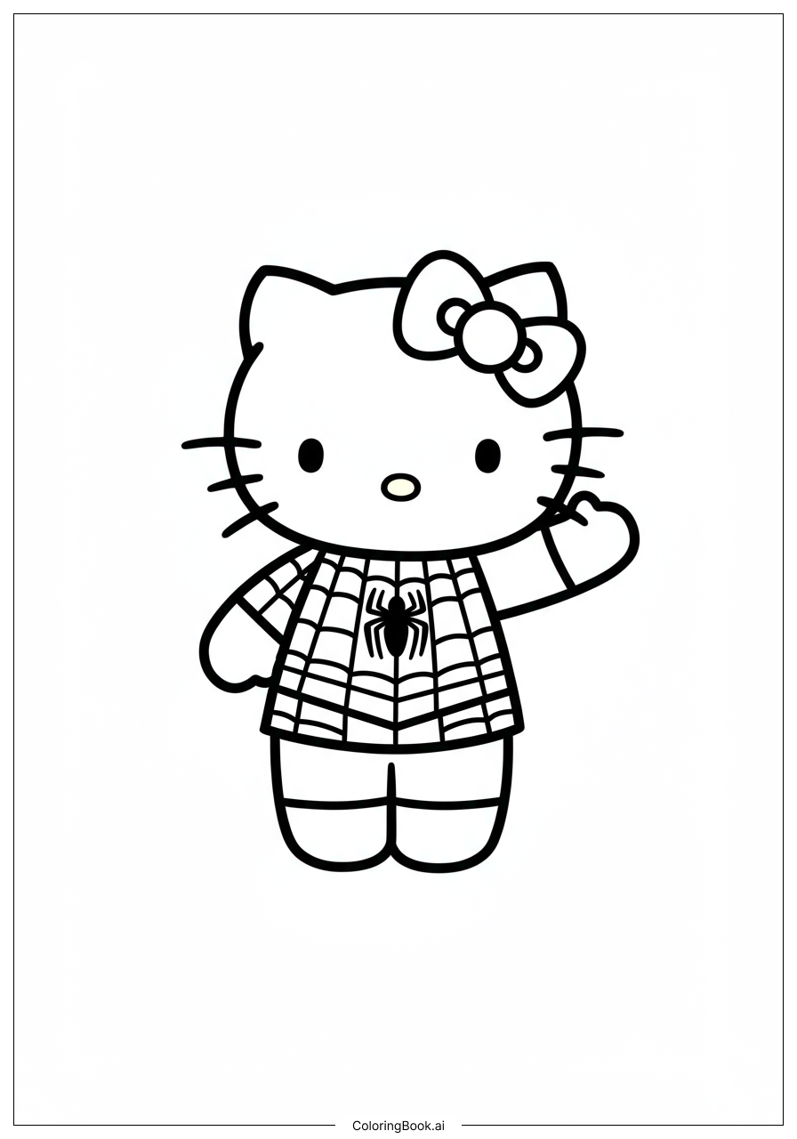  Hello Kitty wearing Spiderman Clothes Coloring Page 