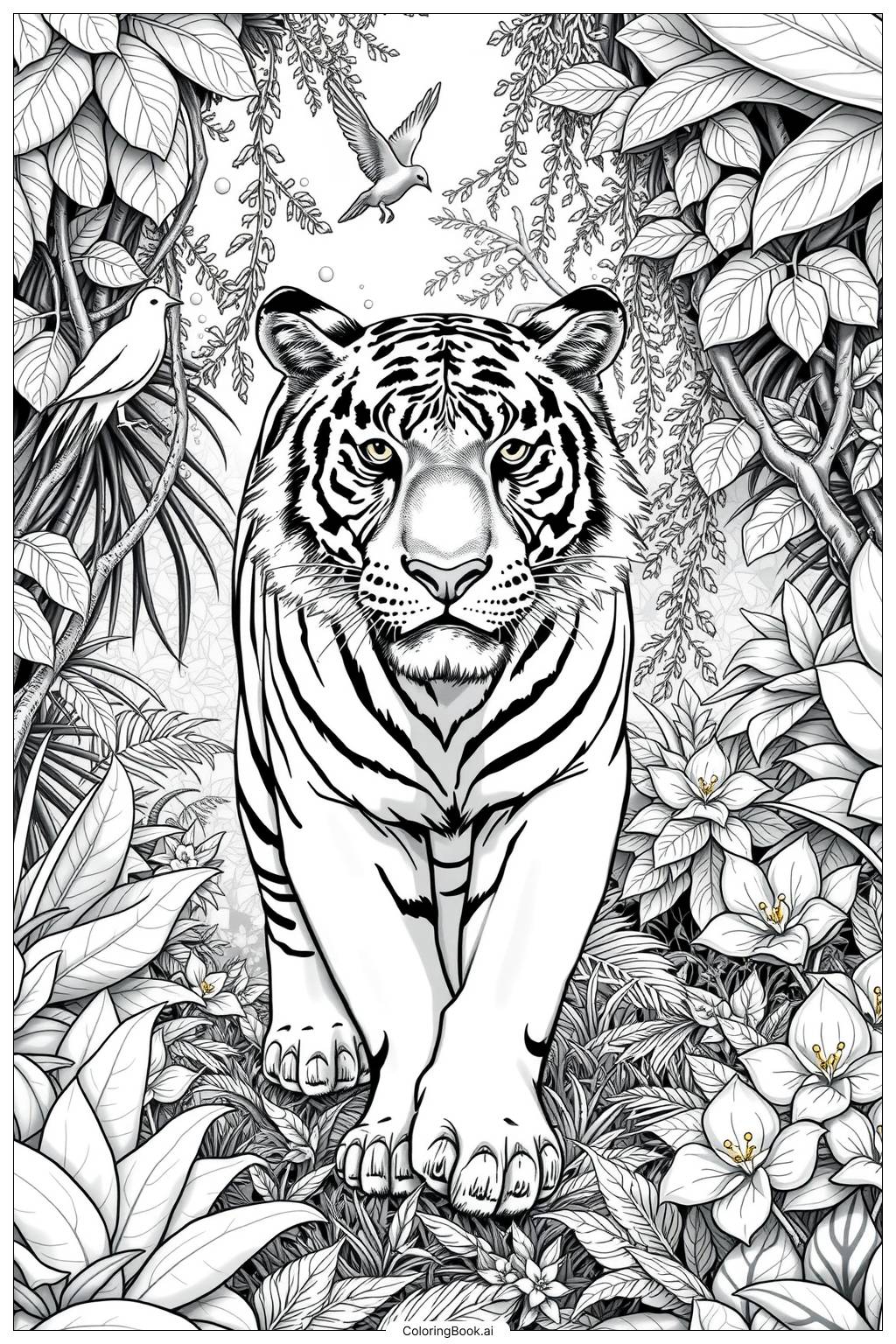  Tiger in Jungle Coloring Page 