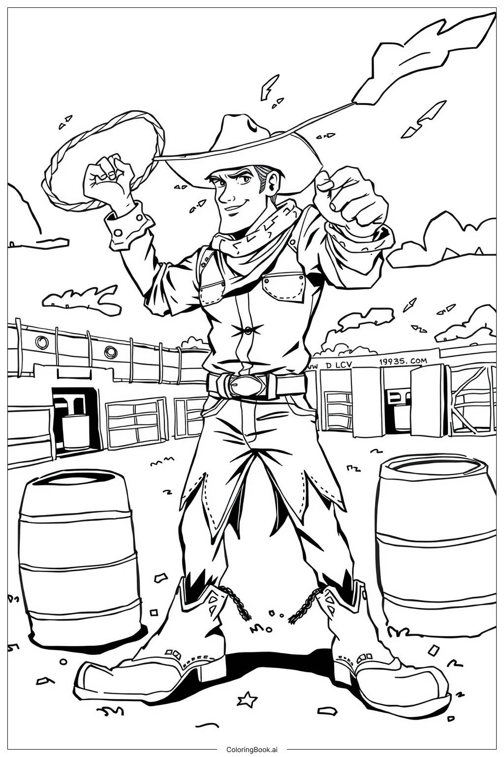  Cowboy at a rodeo, showcasing skills-2 Coloring Page 