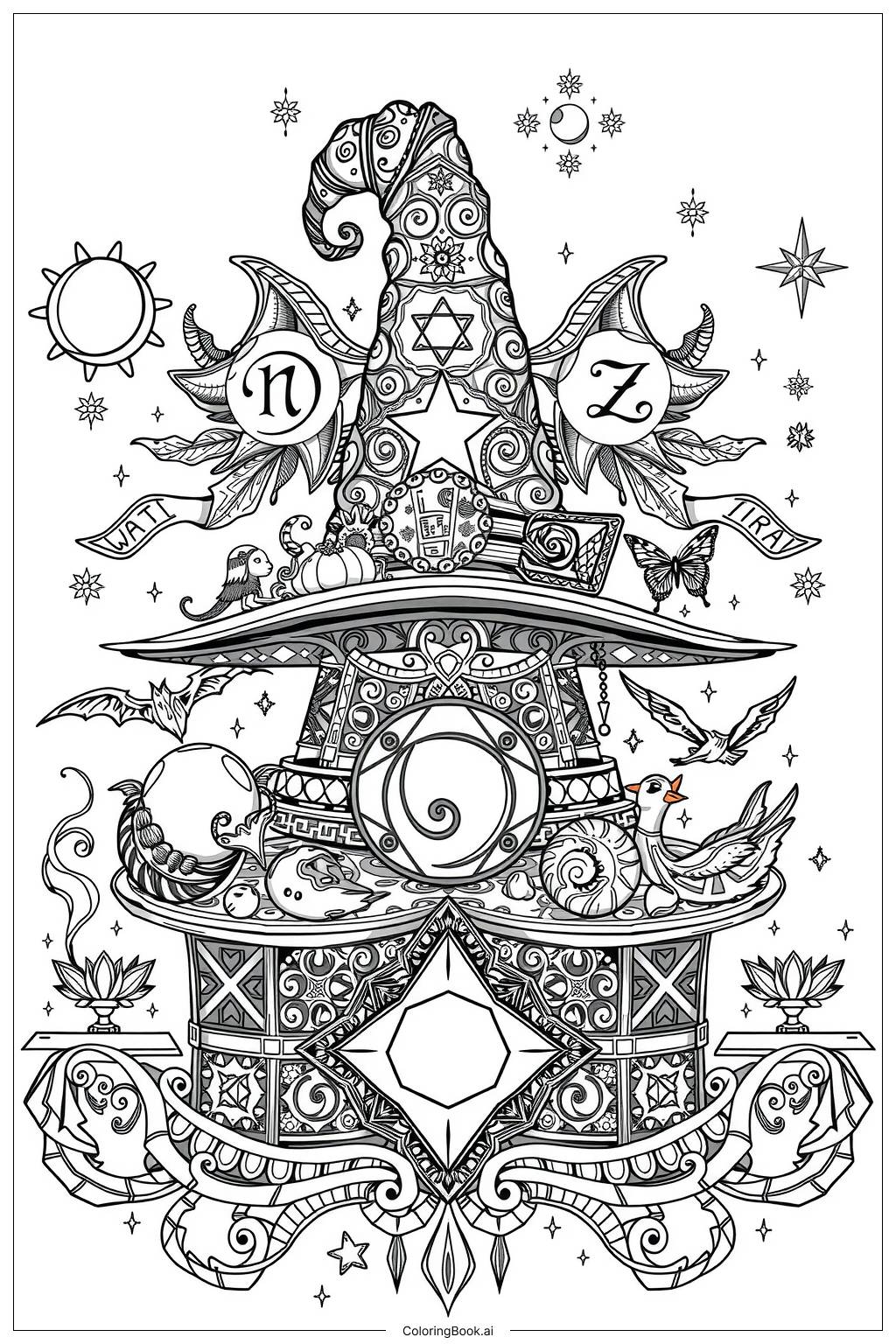  Page de coloriage chapeau de sorcière magique 