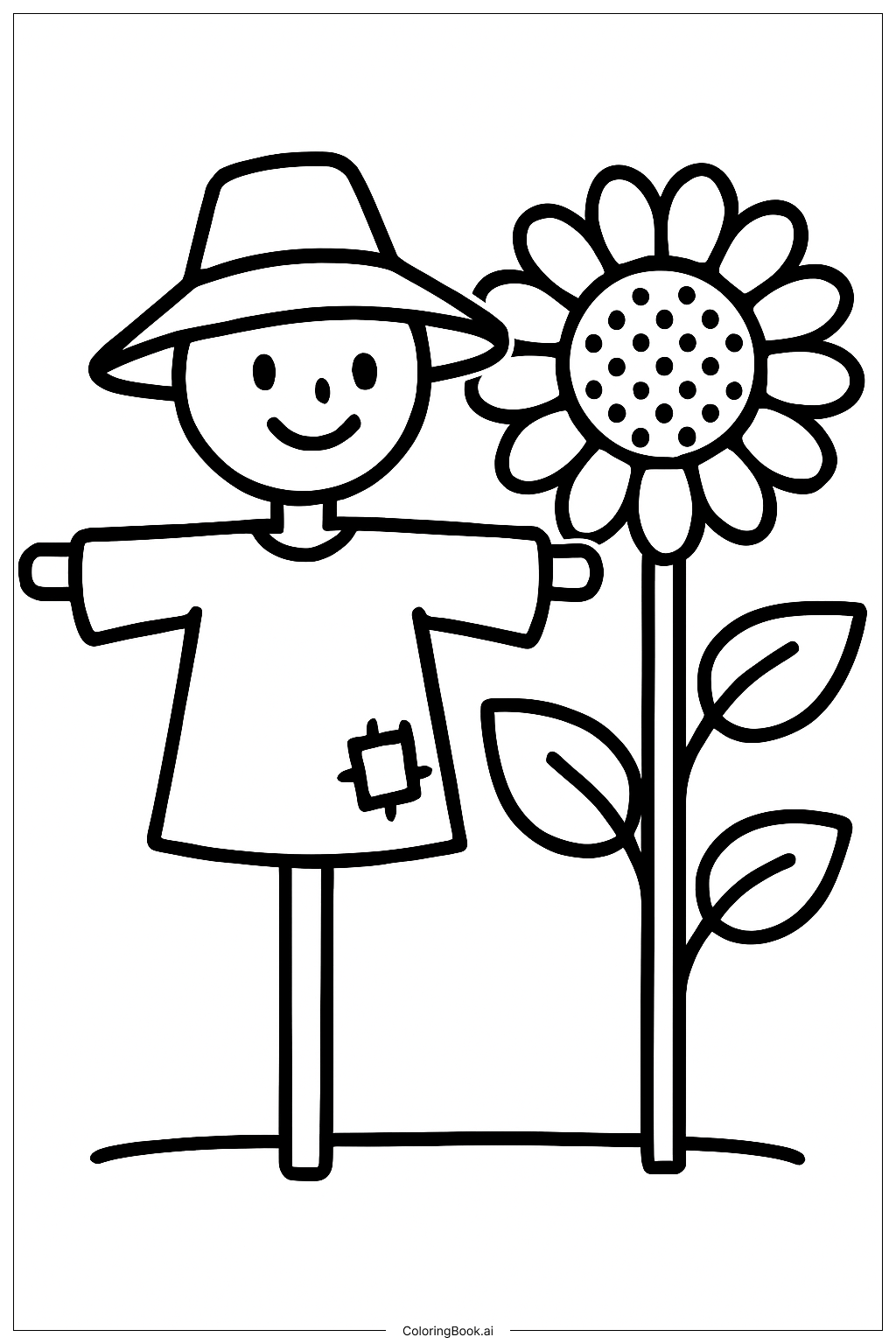  Página para colorir de Espantalho e um Girassol 