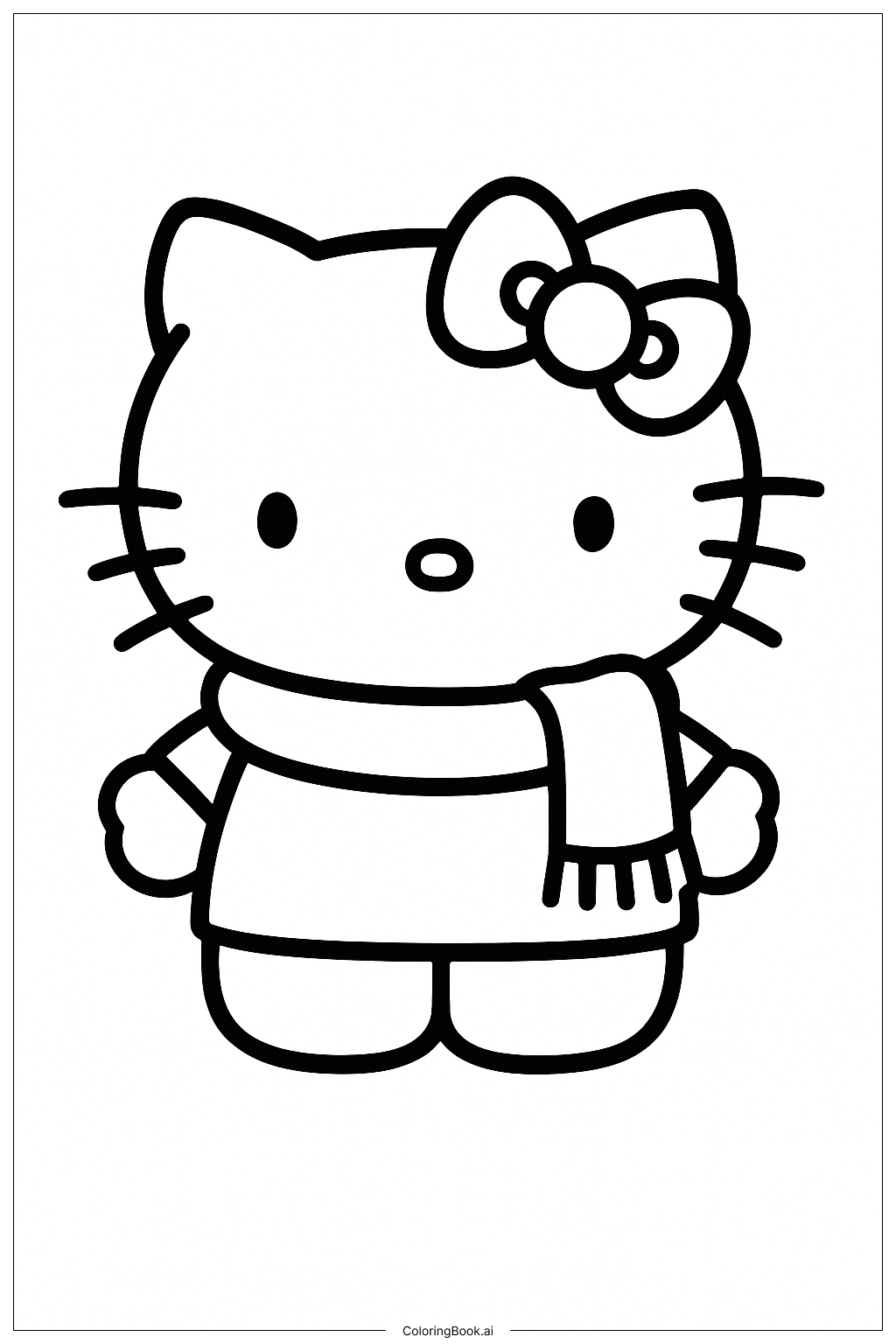  Hello Kitty Wearing A Winter Scarf Coloring Page 