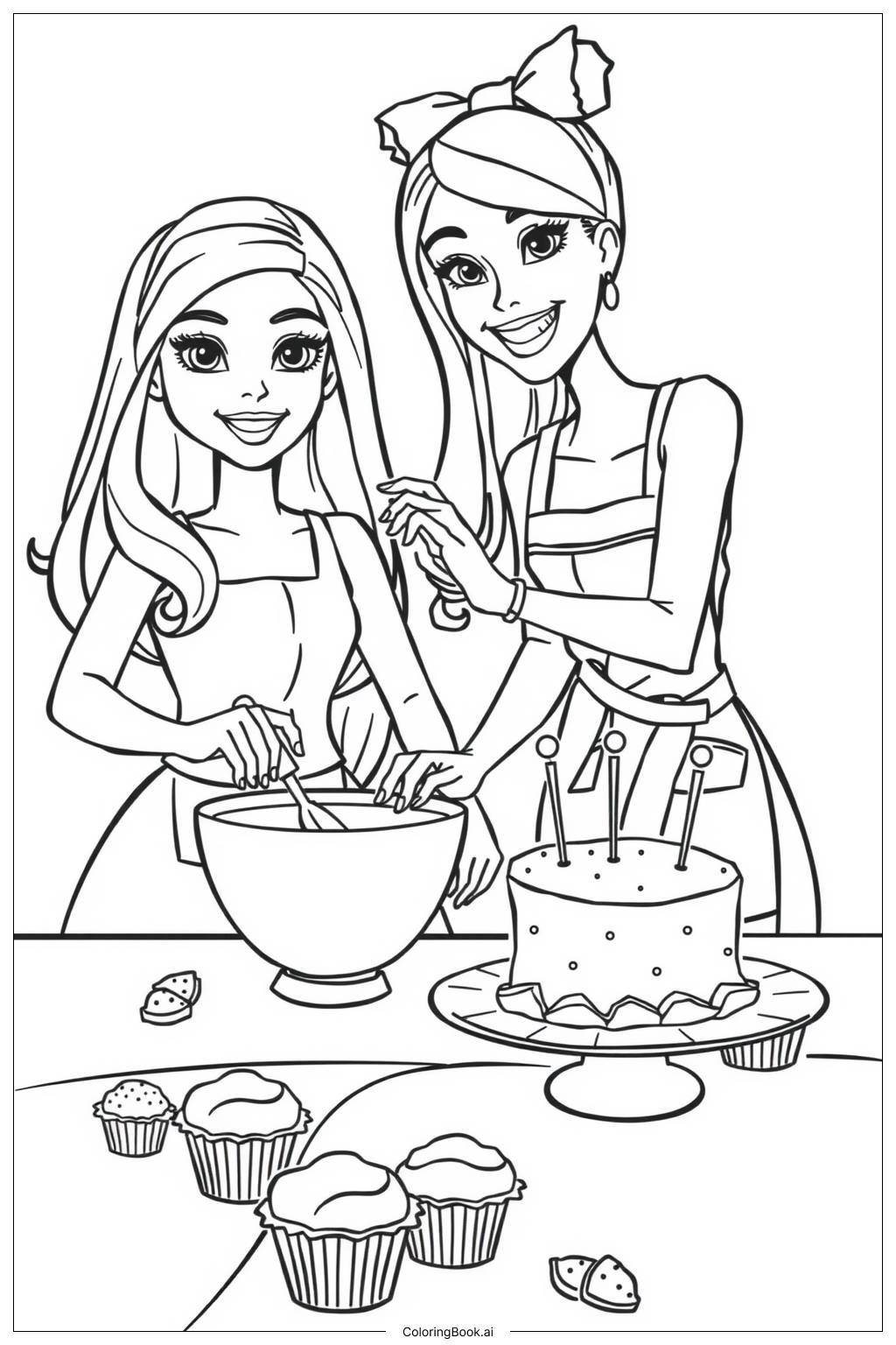  Page de coloriage barbie gâteau cuisson avec chelsea 