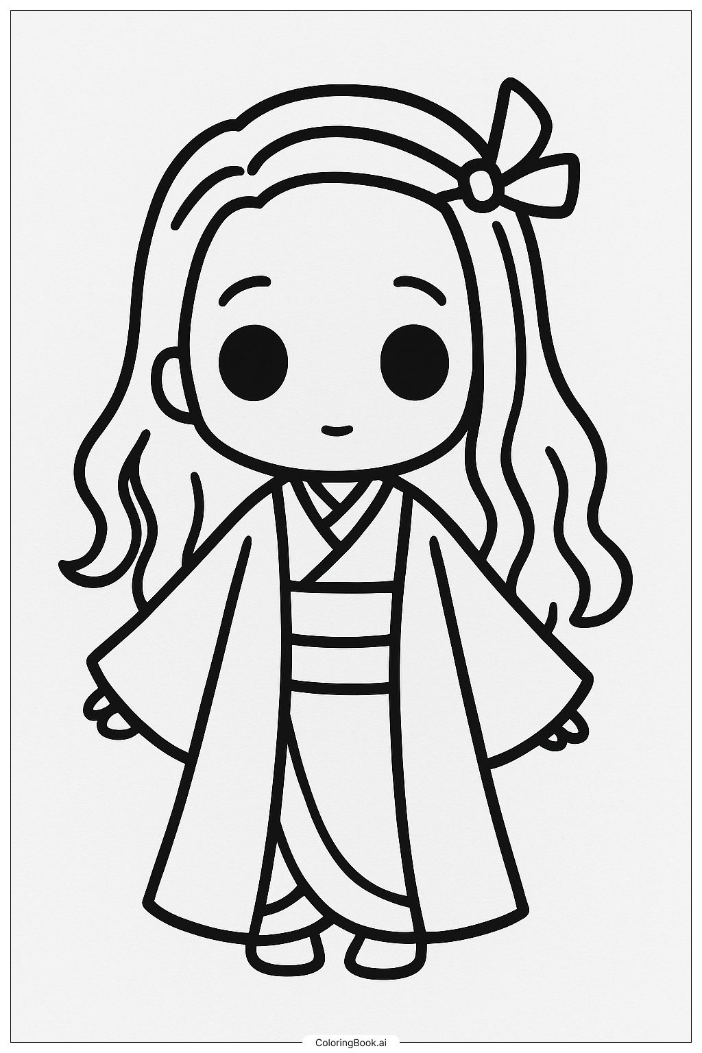  Página para colorear de Linda Nezuko con un Gran Kimono 