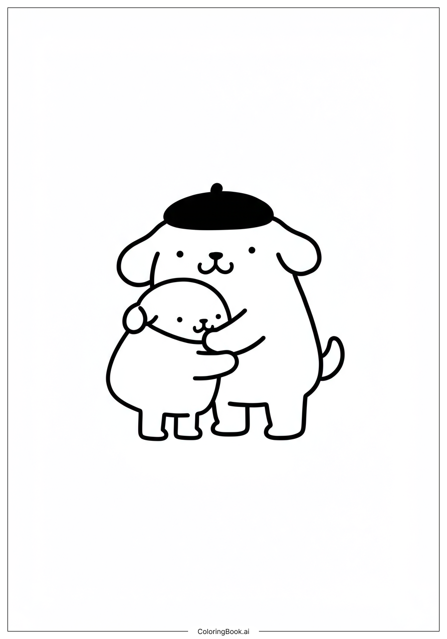 Trang tô màu Pompompurin ôm bạn bè