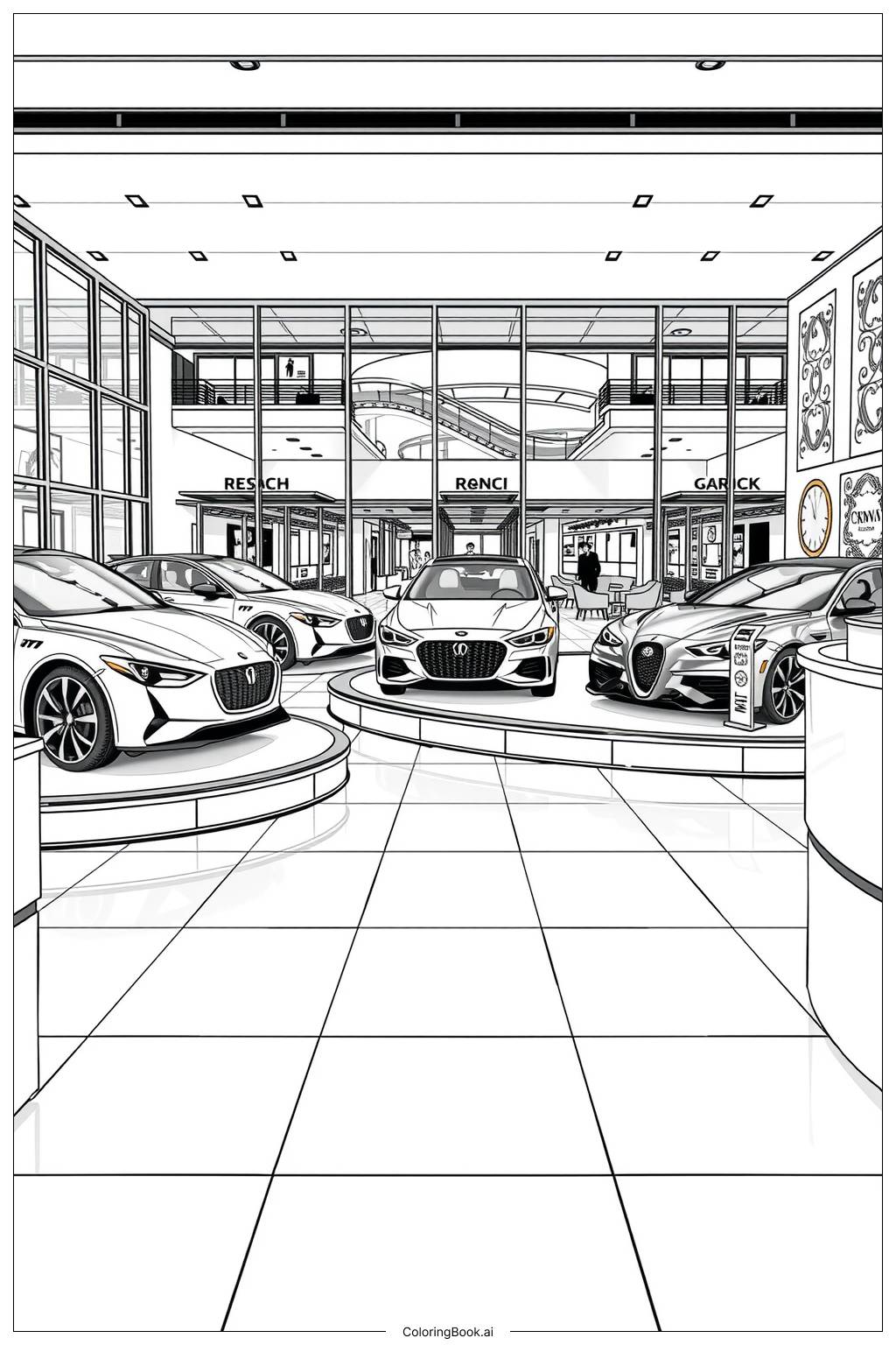  Luxury Cars Showroom Display Coloring Page 