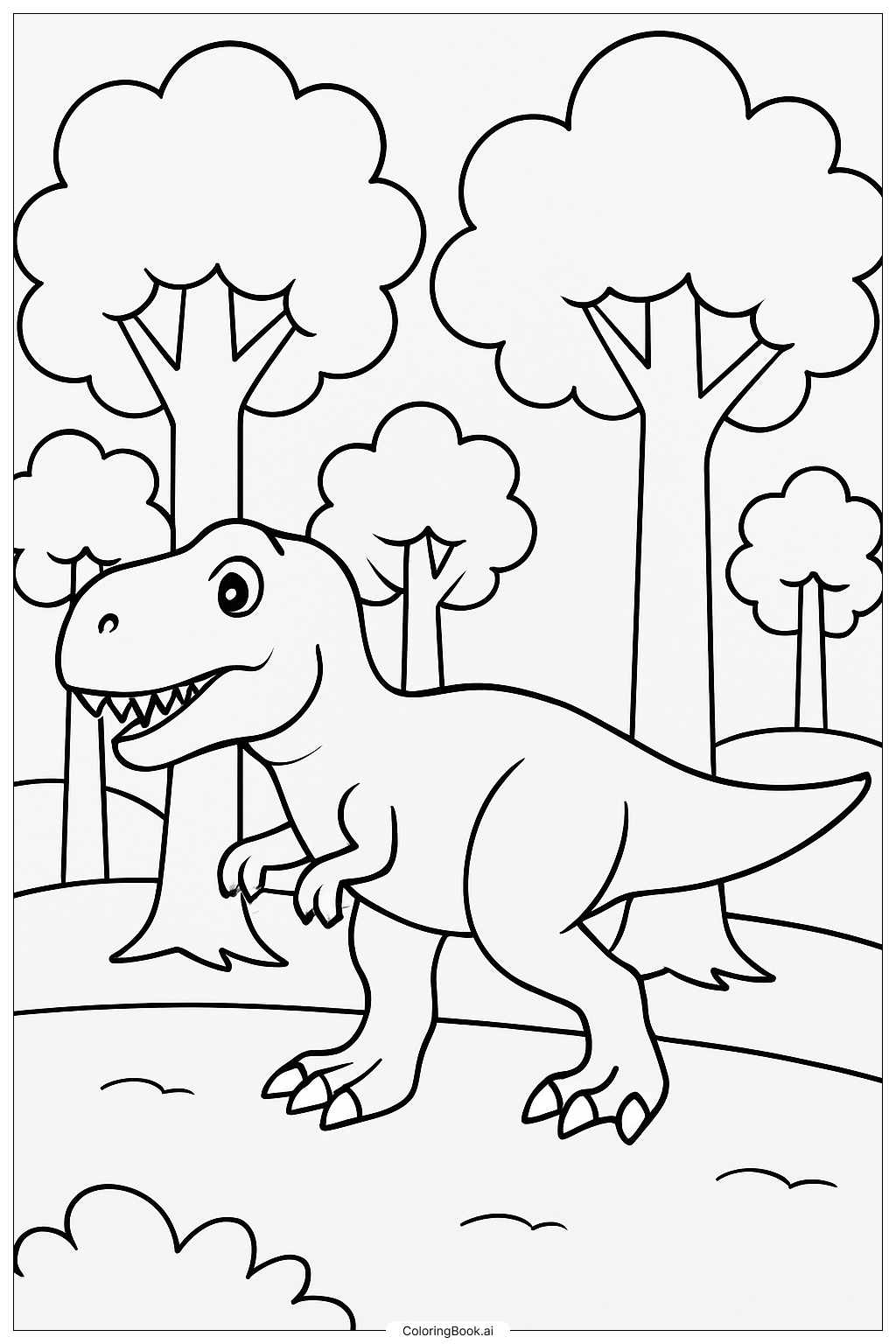 Página para colorear de T-Rex entre Árboles Gigantes