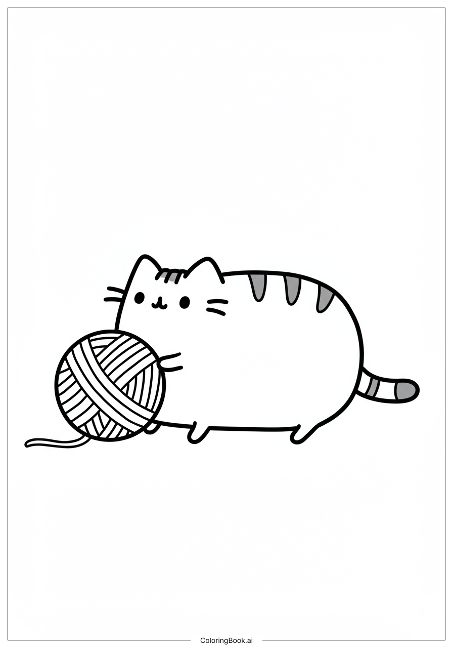 Pusheen 玩毛線球著色頁