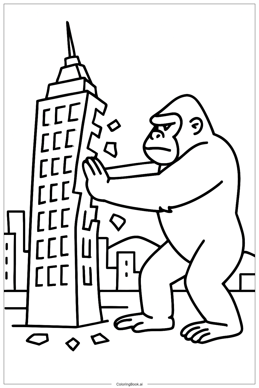  King Kong Pushing Over a Tower Coloring Page 