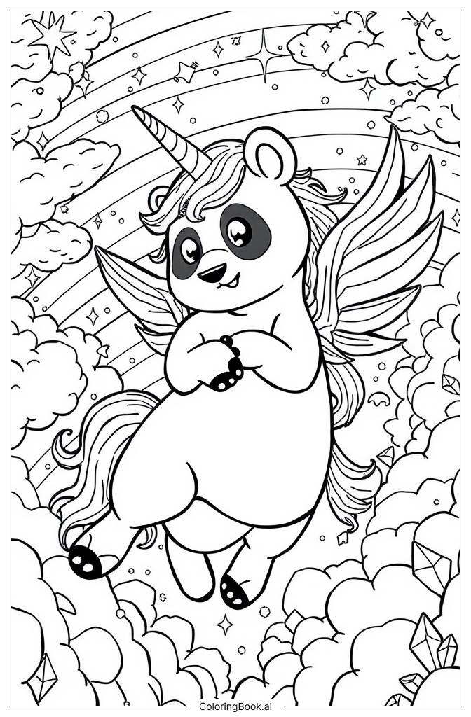  Página para colorear de Panda Unicornio 