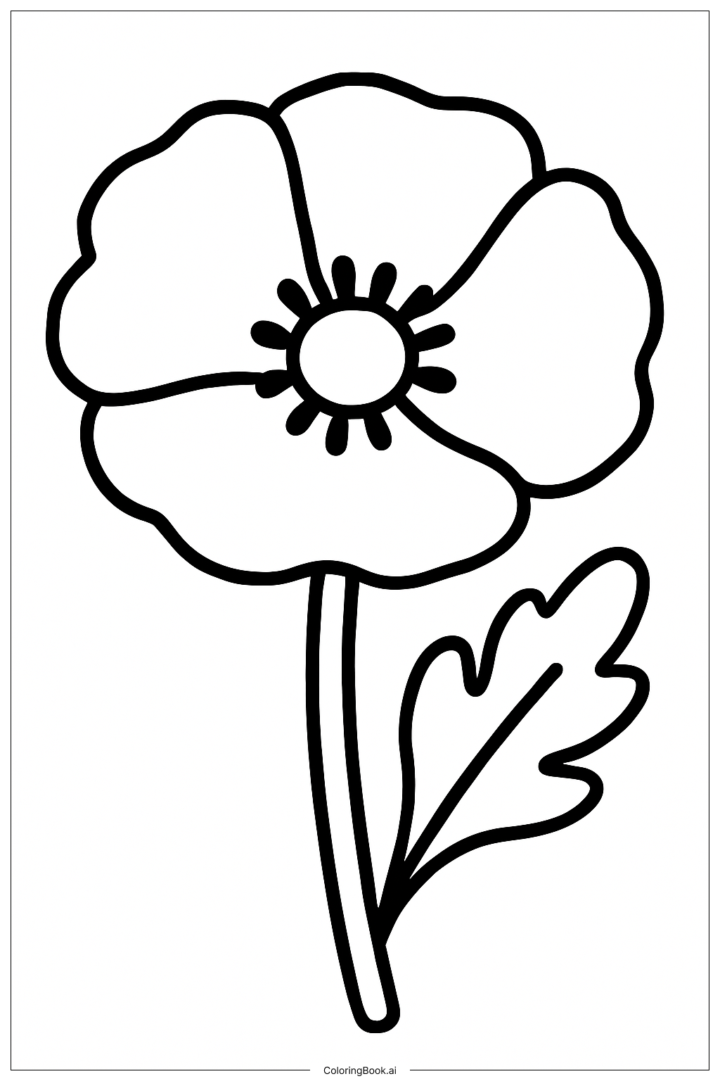  Trang tô màu Một Bông Hoa Anh Túc Lớn Đơn 