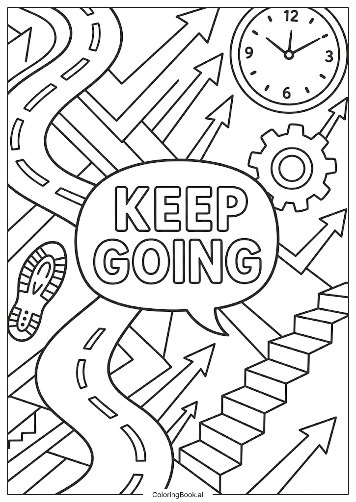  Página para colorear de Inspirador Flechas, Caminos y Tiempo para Seguir Adelante 