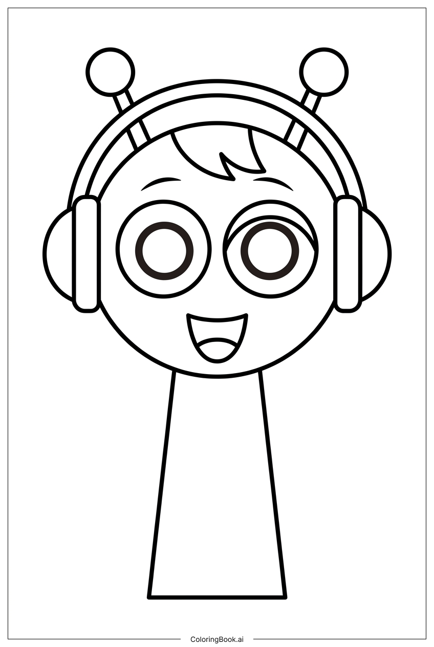 Page de coloriage Sprunki Souriant avec Casque Écoutant de la Musique