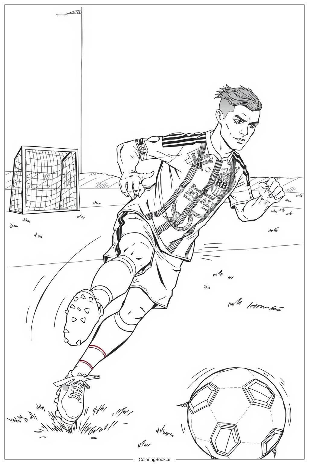  Ronaldo in Action on the Soccer Field-2 Coloring Page 