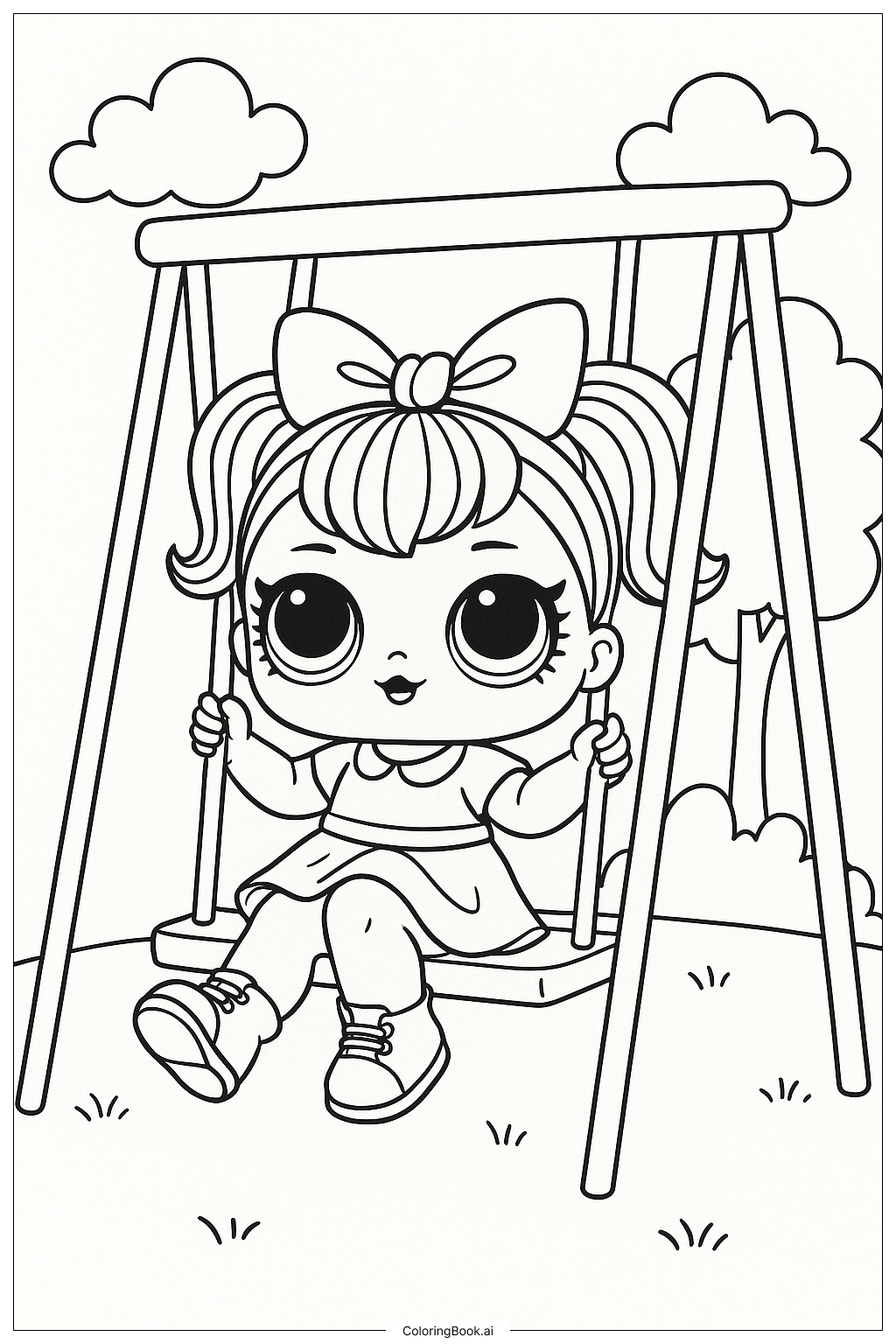 Página para colorir de Lol Doll No Balanço