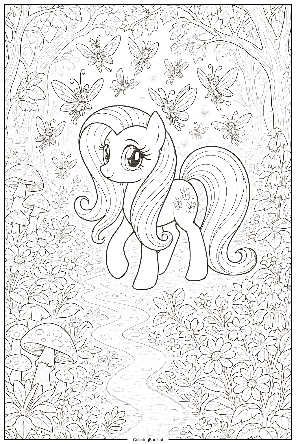  Trang tô màu Fluttershy Dẫn Đoàn Tiny Breezies Tìm Nơi An Toàn 